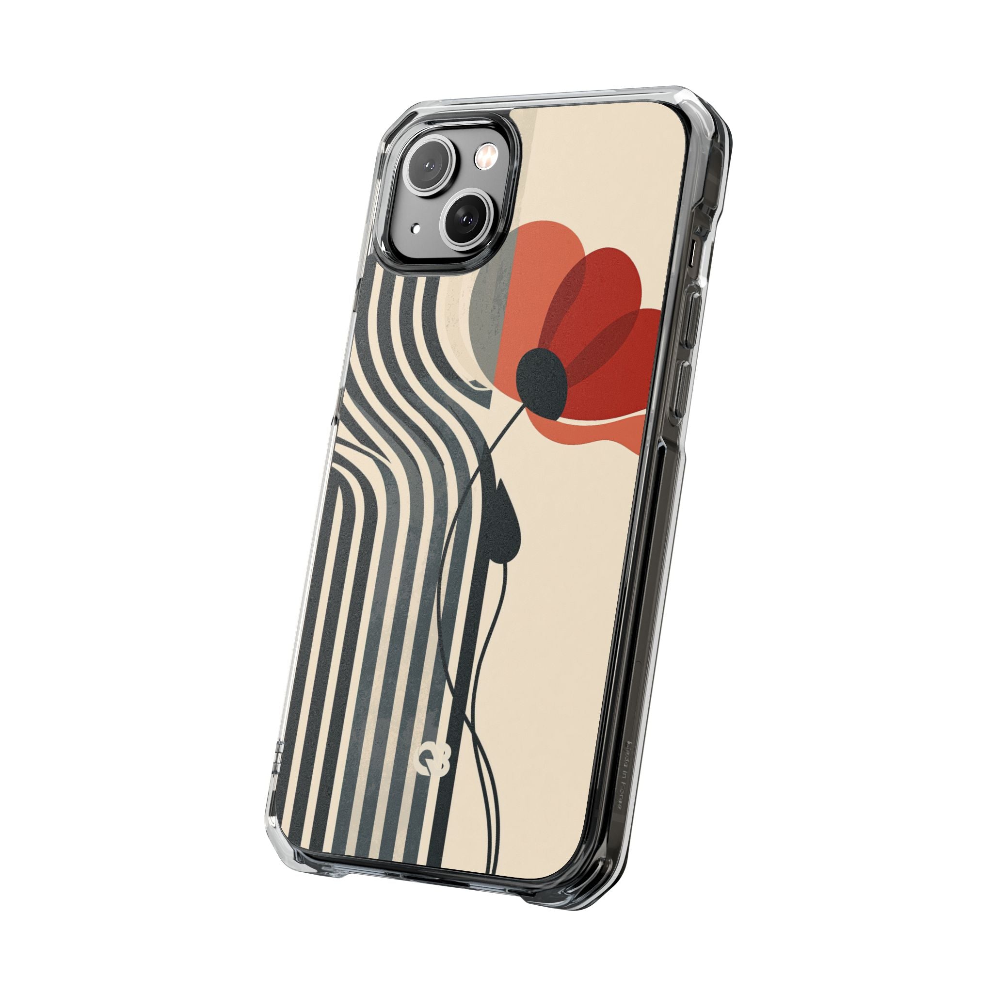 Beige Impact MagSafe Phone Case for iPhone - Crimson Line Bloom