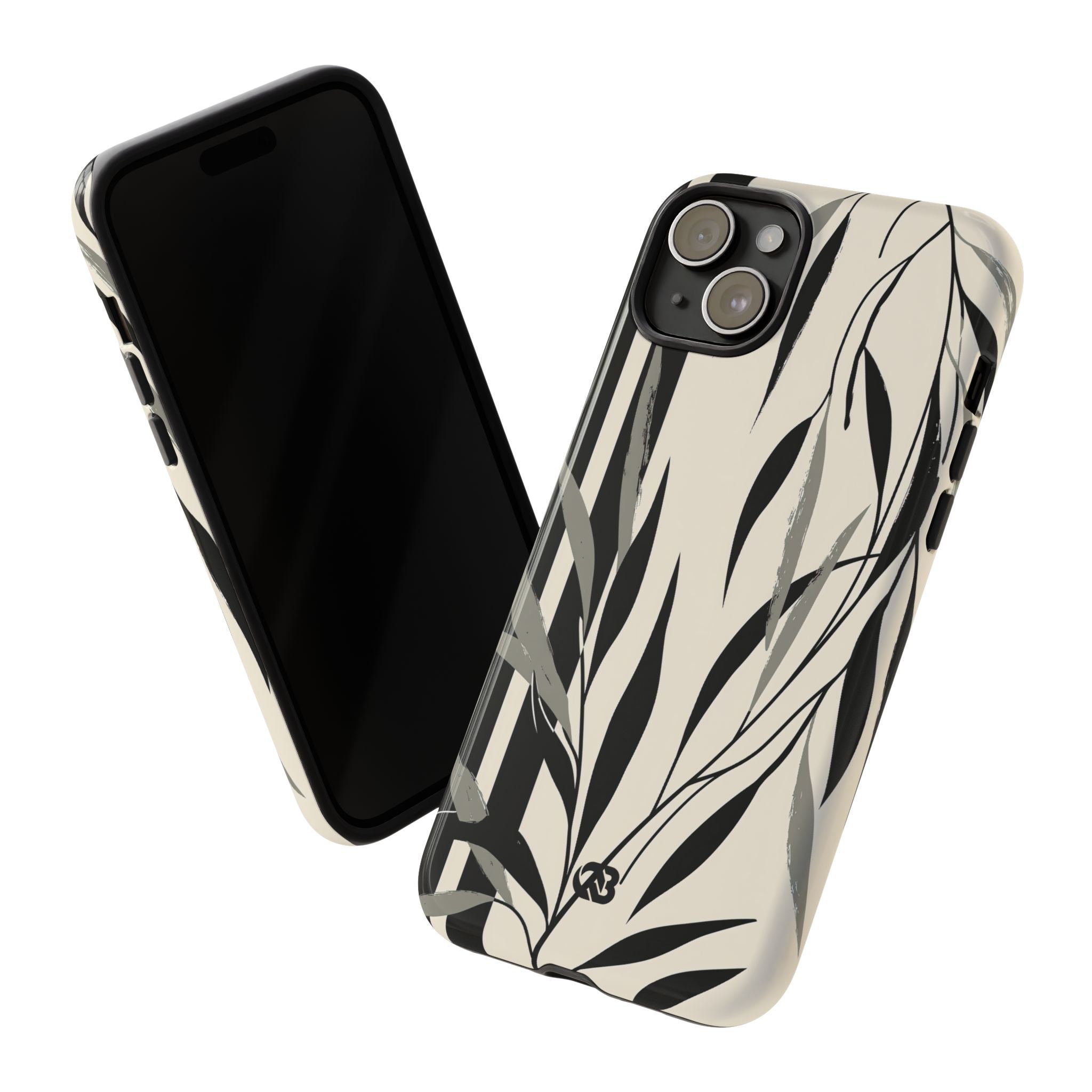 Beige Tough Phone Case for iPhone - Soot Leaf Sketch