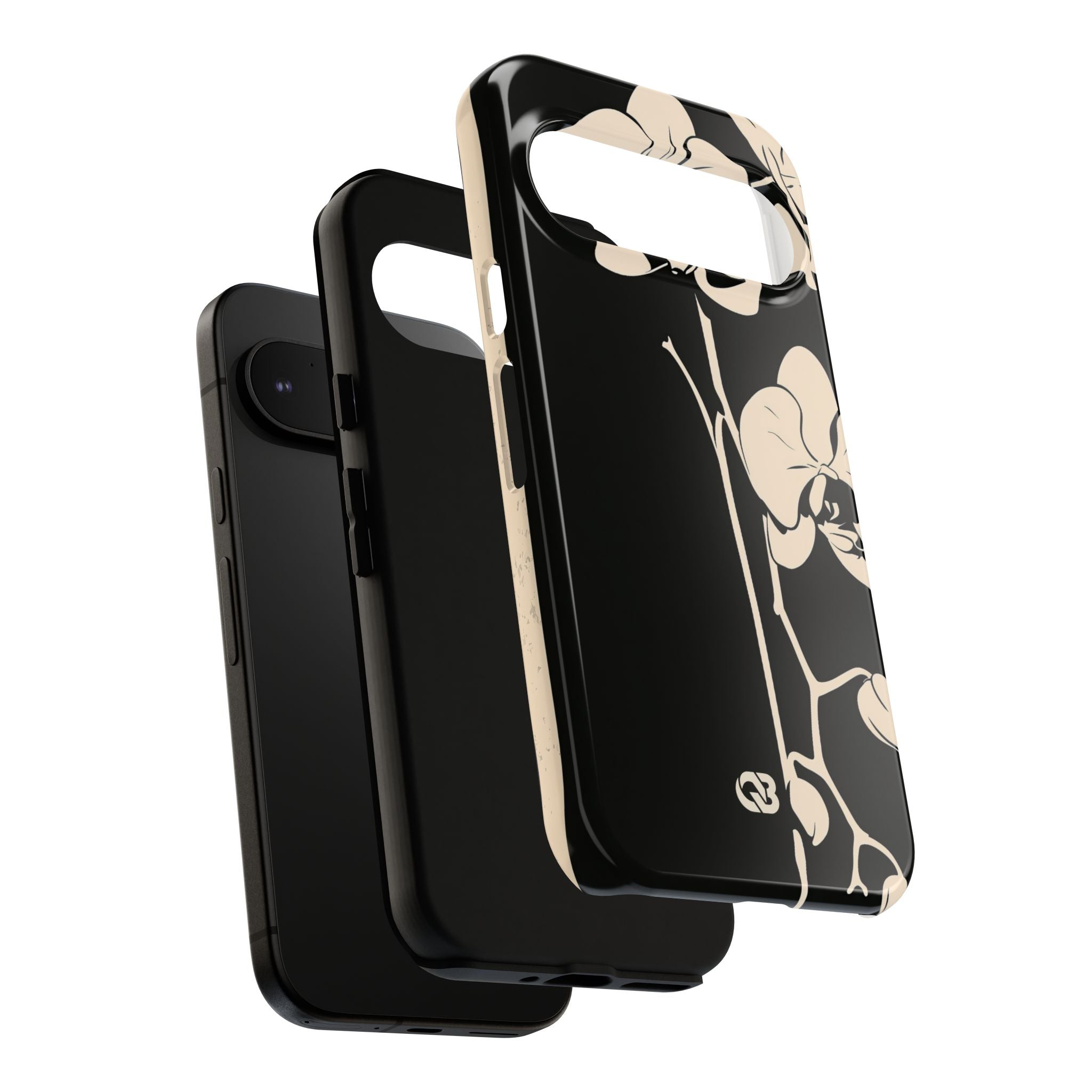 Black Tough Phone Case for Google Pixel - Obsidian Bone Orchid