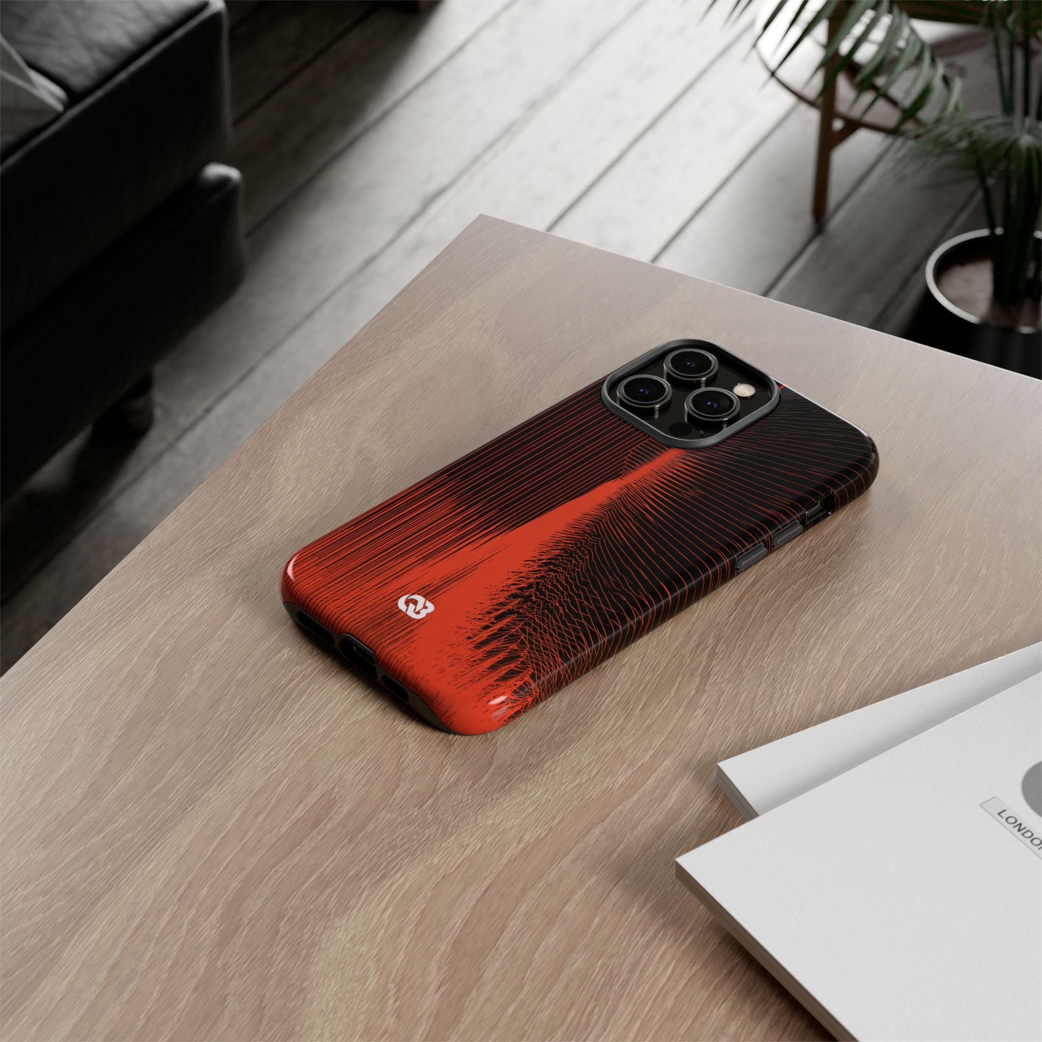 Red Tough Phone Case for iPhone - Crimson Frequency Pulse