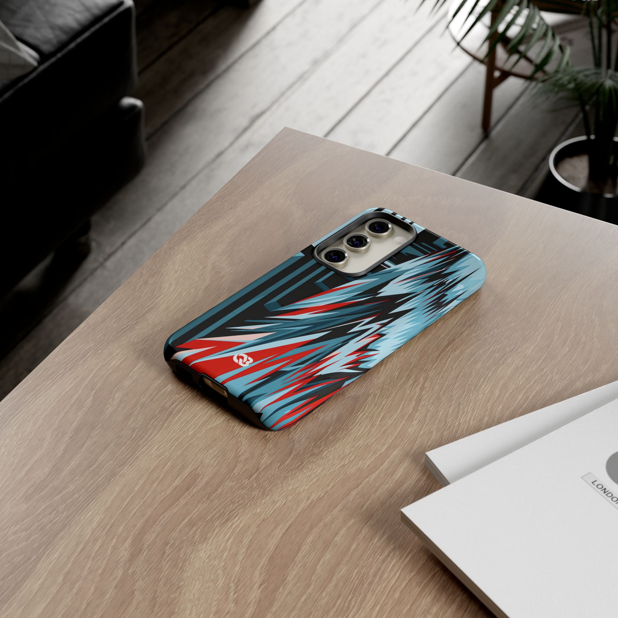 Blue Tough Phone Case for Samsung - Glitch Peak Cyan