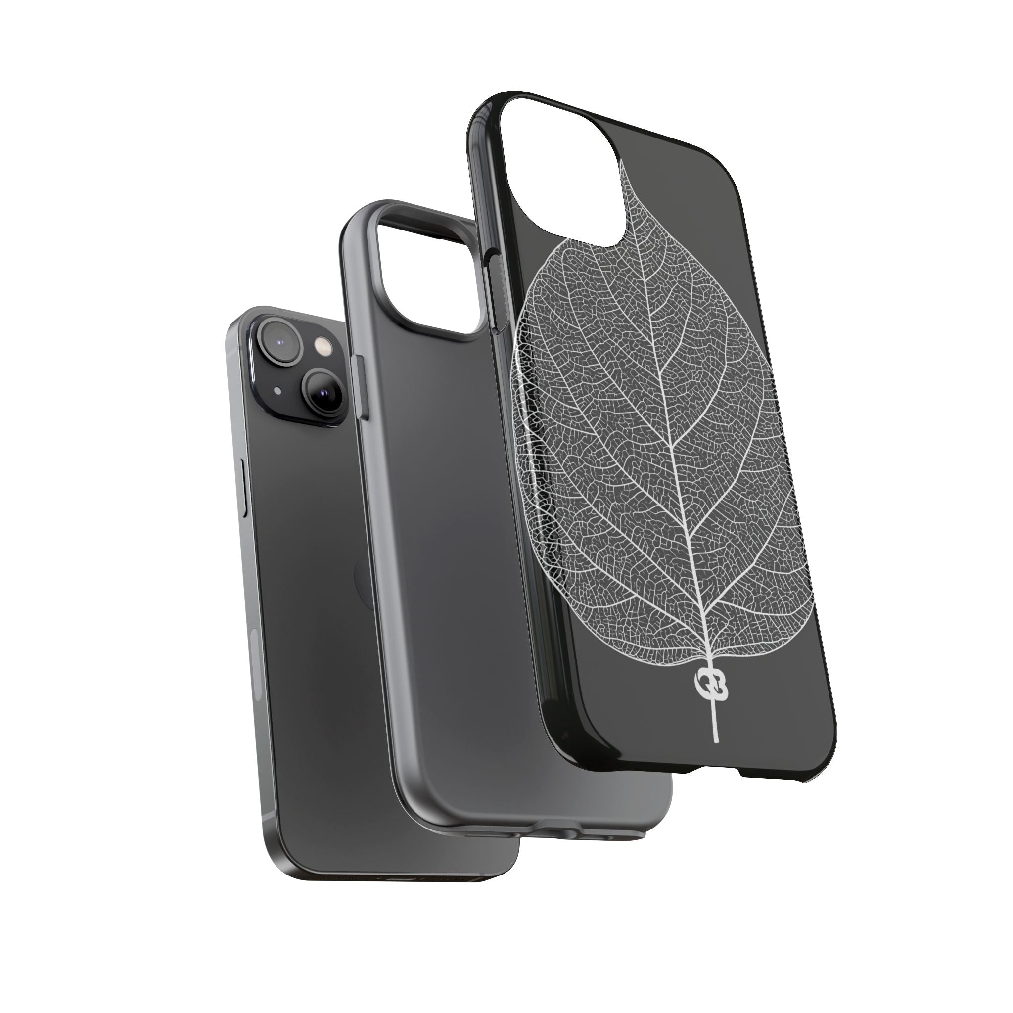 Black Tough Phone Case for iPhone - Bleached Leaf Lattice