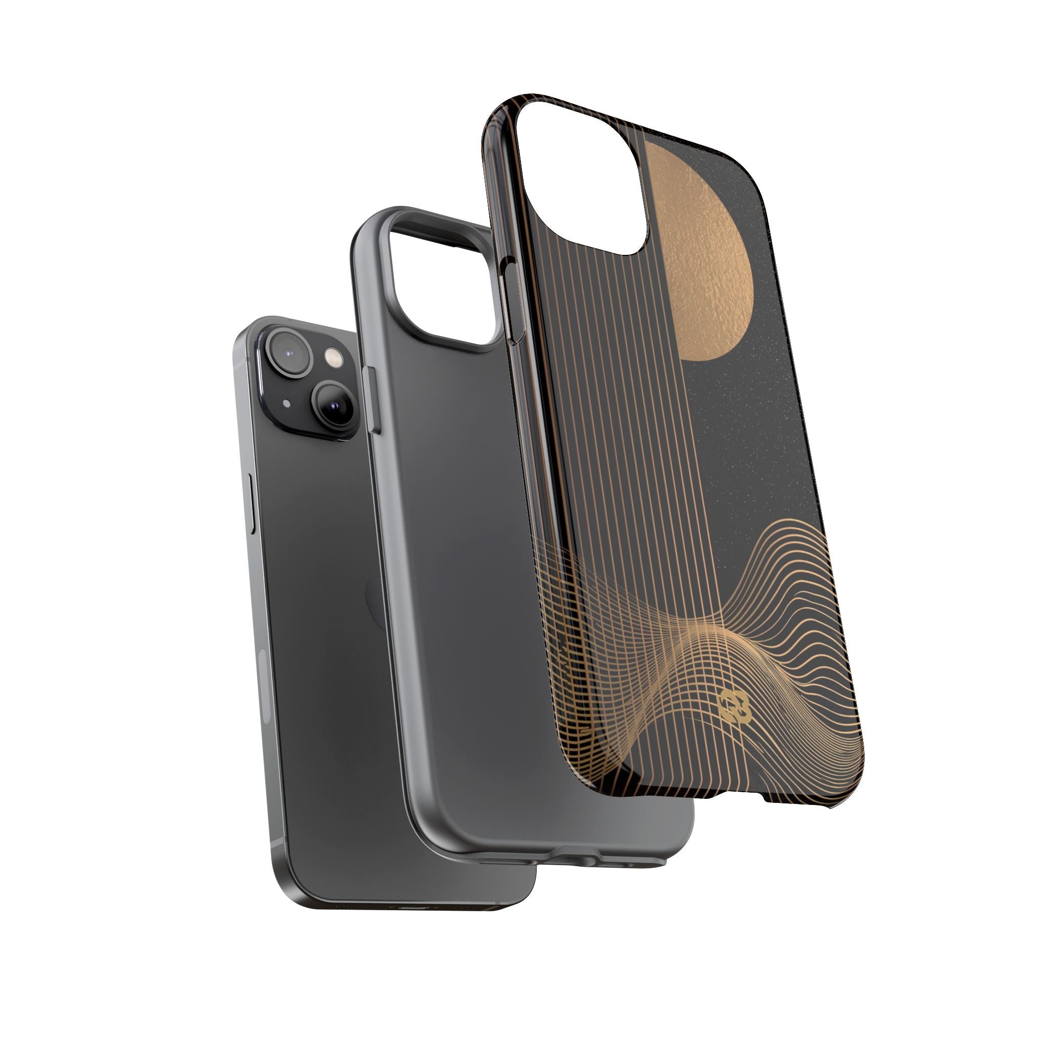 Gold Tough Phone Case for iPhone - Gilded Obsidian Dunes