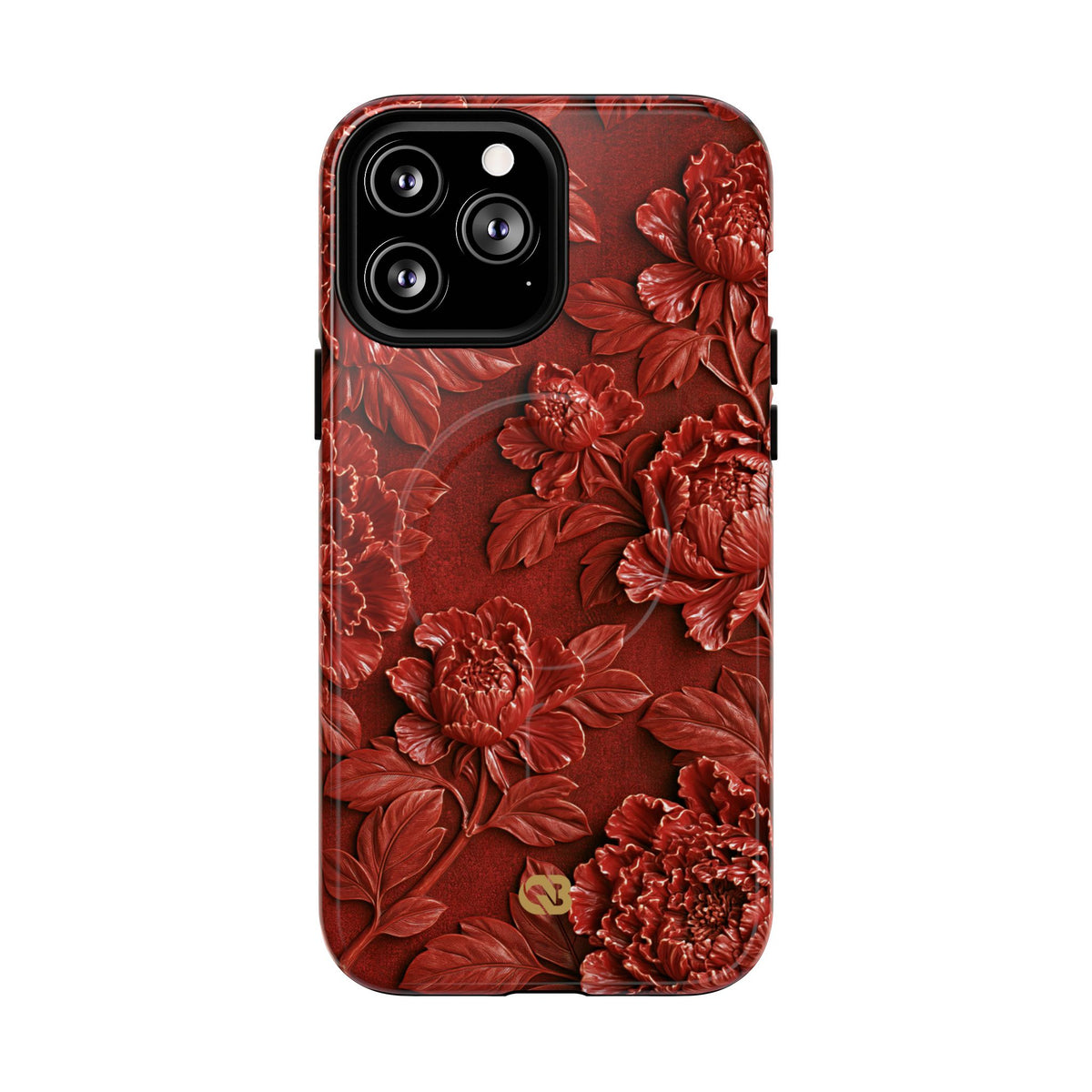 Cinnabar Peony Relief · Tough 2.0 Magnetic Phone Case for iPhone · Red