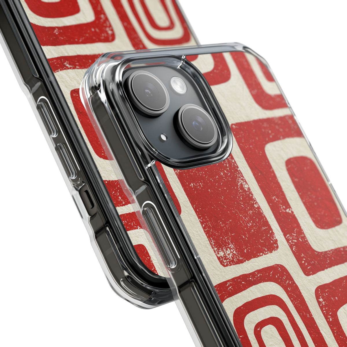 Vermilion Block Motif · Clear Impact Magnetic Phone Case for iPhone · Red