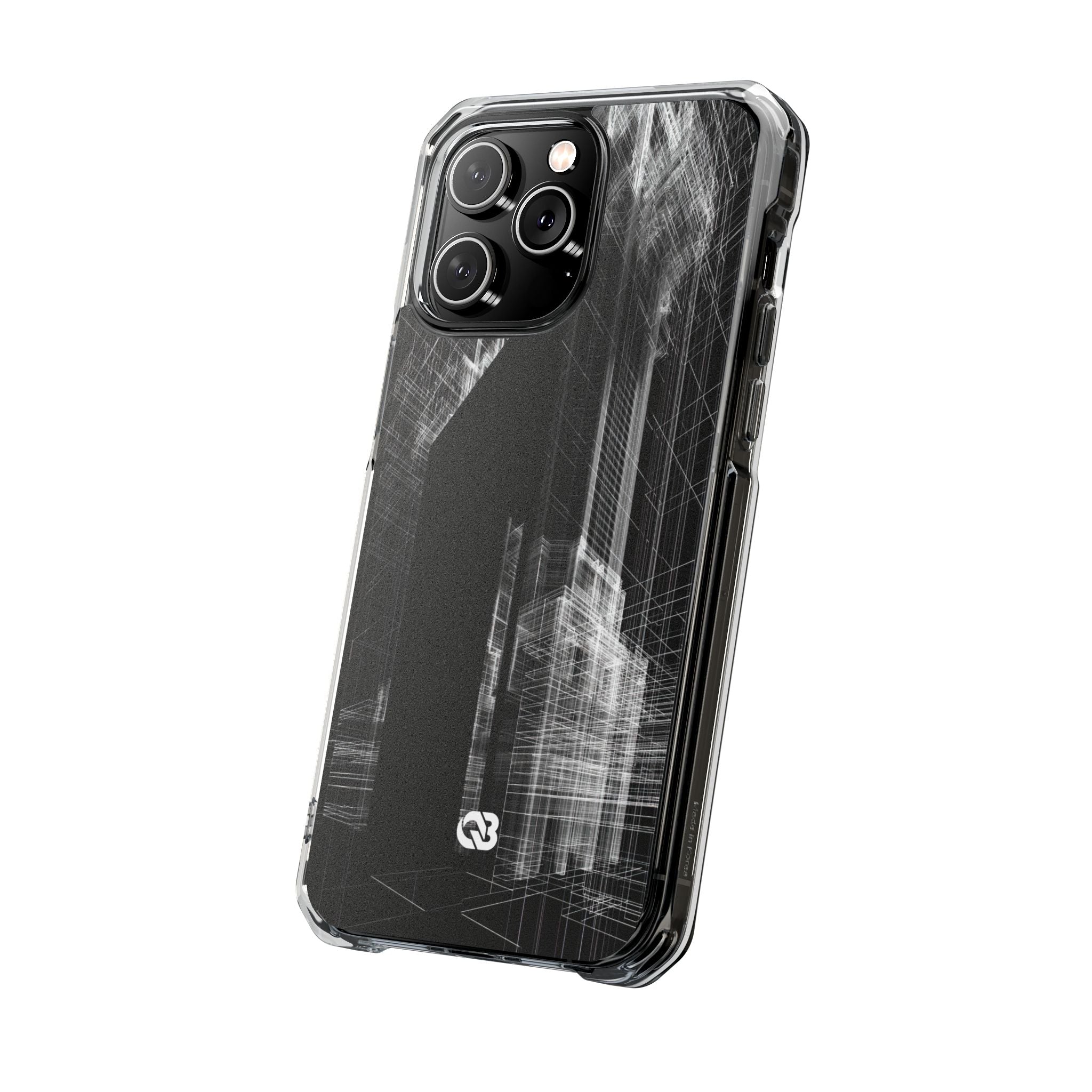 Black Impact MagSafe Phone Case for iPhone - Ghost Urban Wireframe