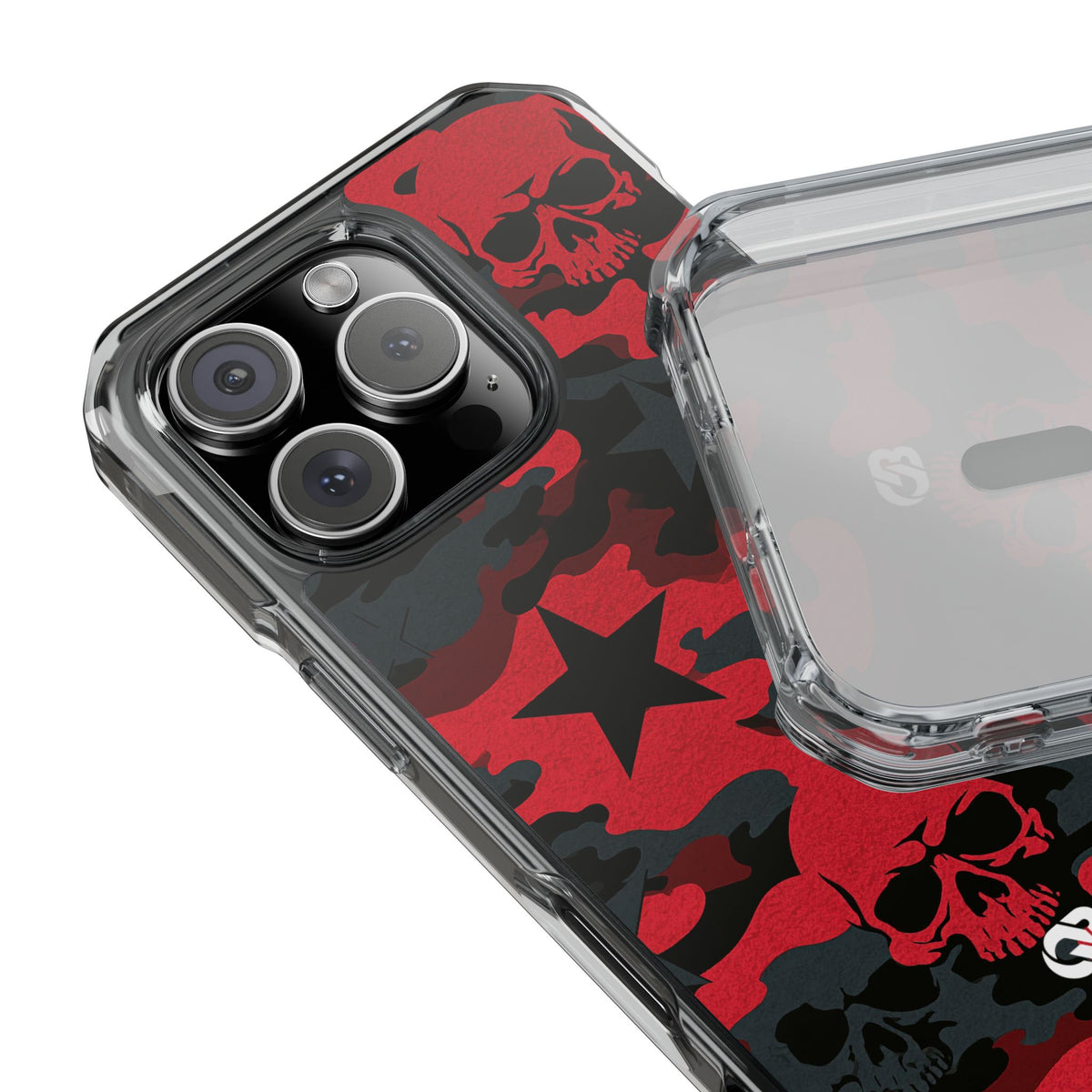 Crimson Skull Camo · Clear Impact Magnetic Phone Case for iPhone · Red