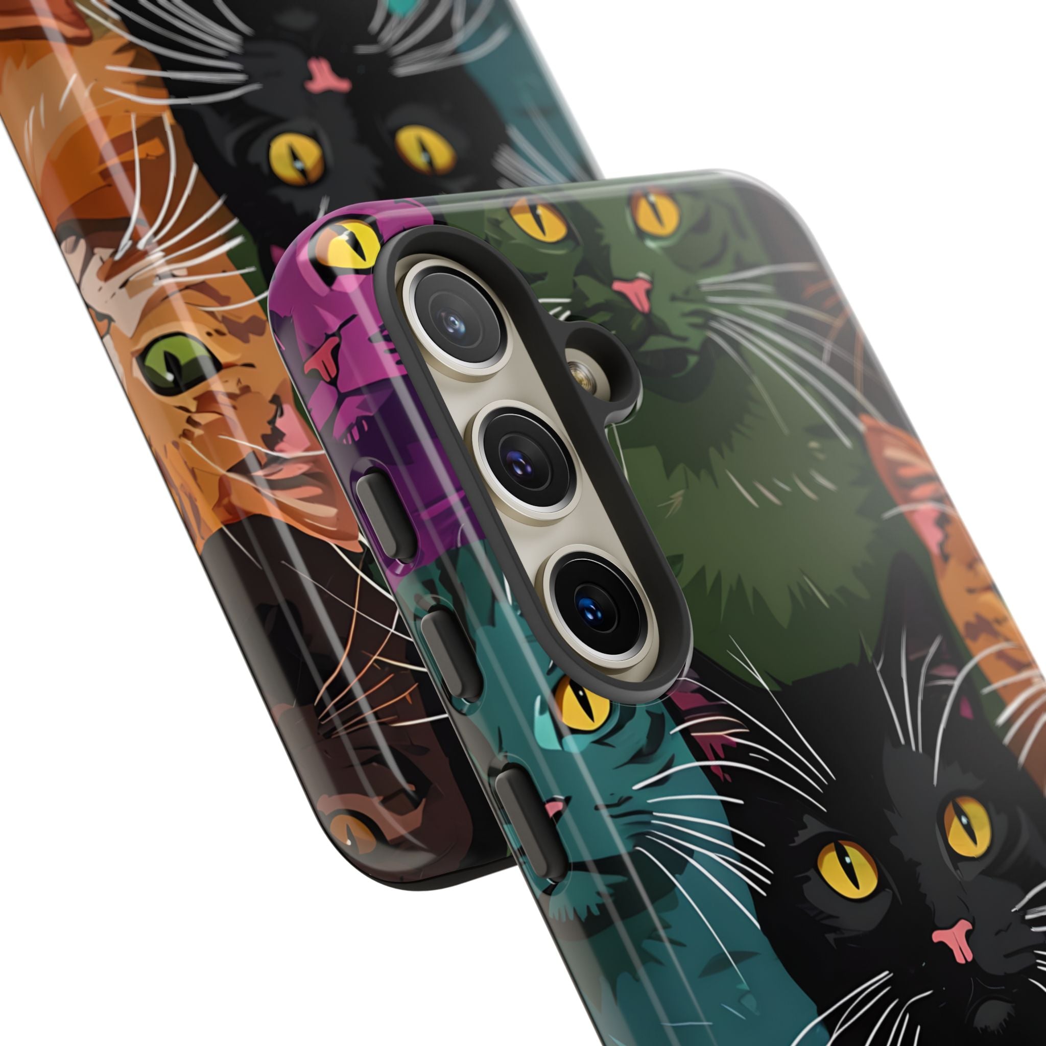 Teal Cat Grid Samsung S24 Case - Tough