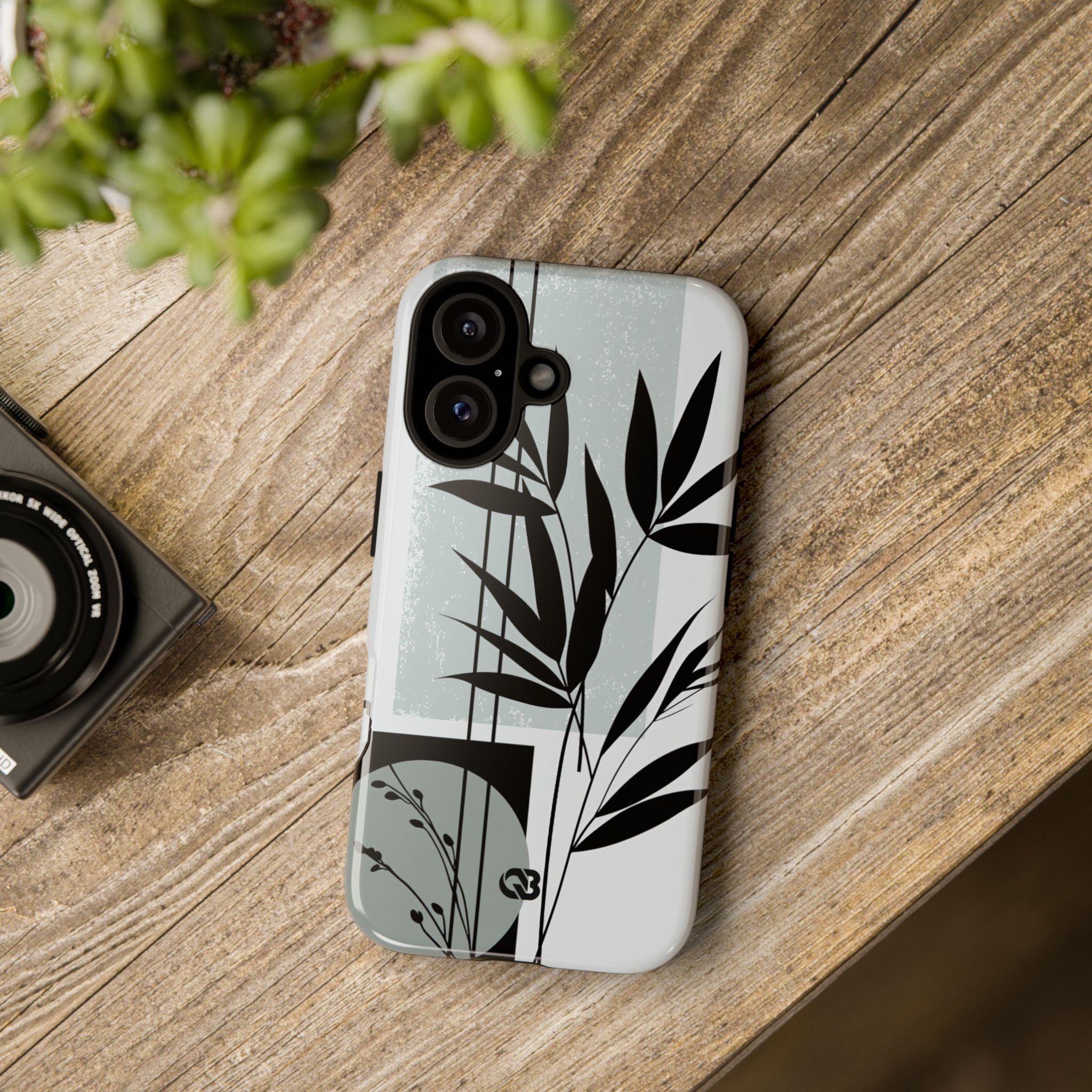 Grey Tough Phone Case for iPhone - Sage Bamboo Noir