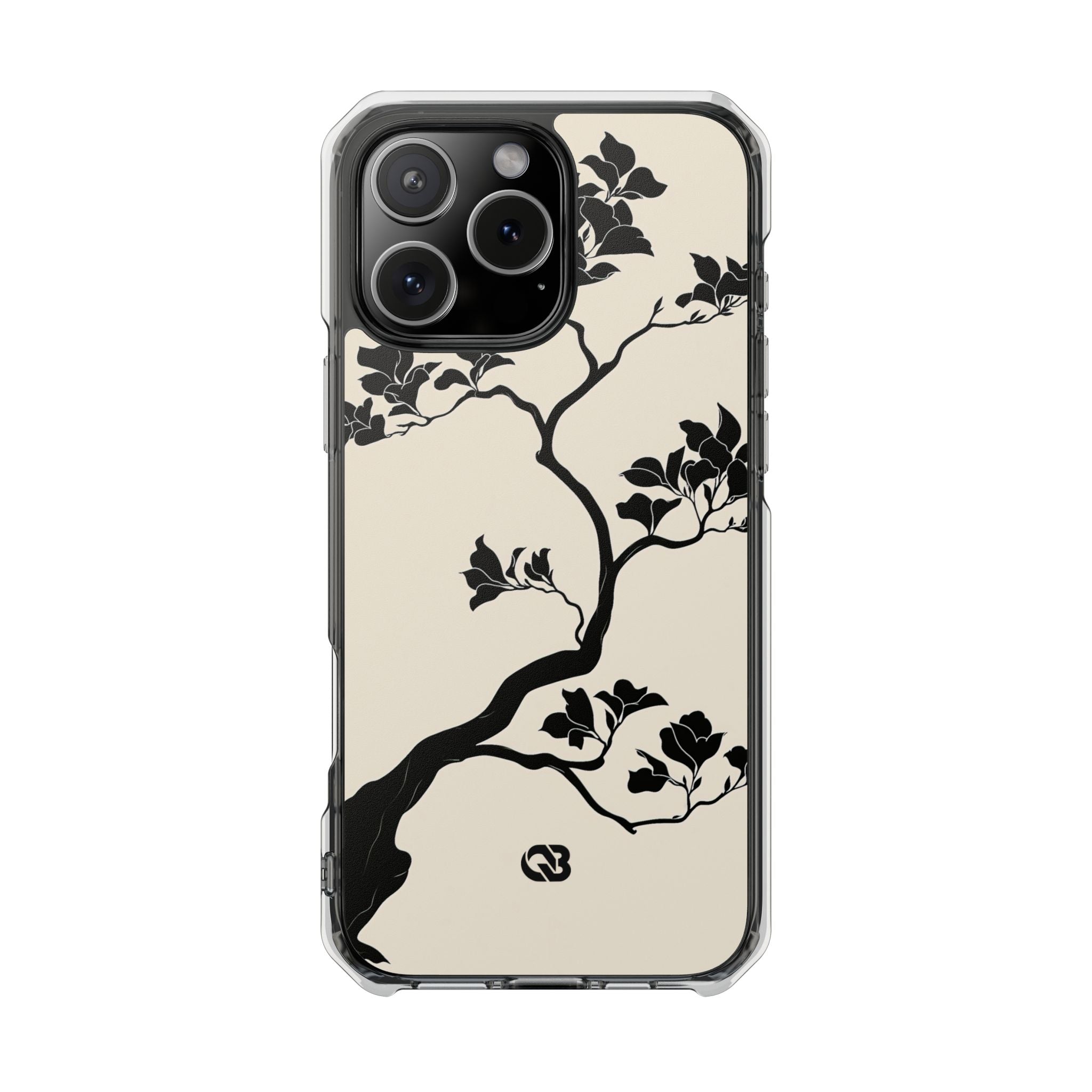 Beige Impact MagSafe Phone Case for iPhone - Obsidian Bonsai Silhouette