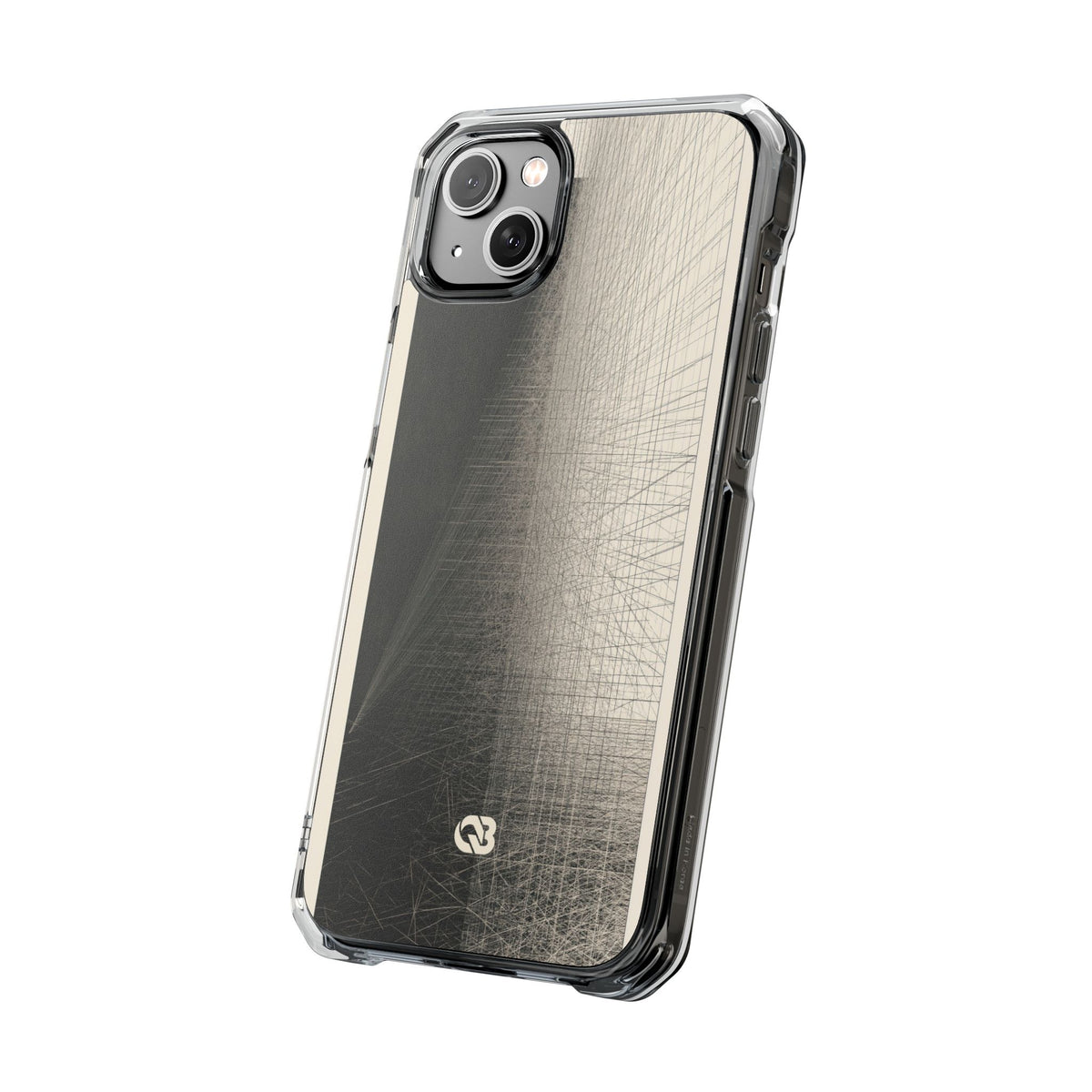 Beige Impact MagSafe Phone Case for iPhone - Brutalist Graphite Grid
