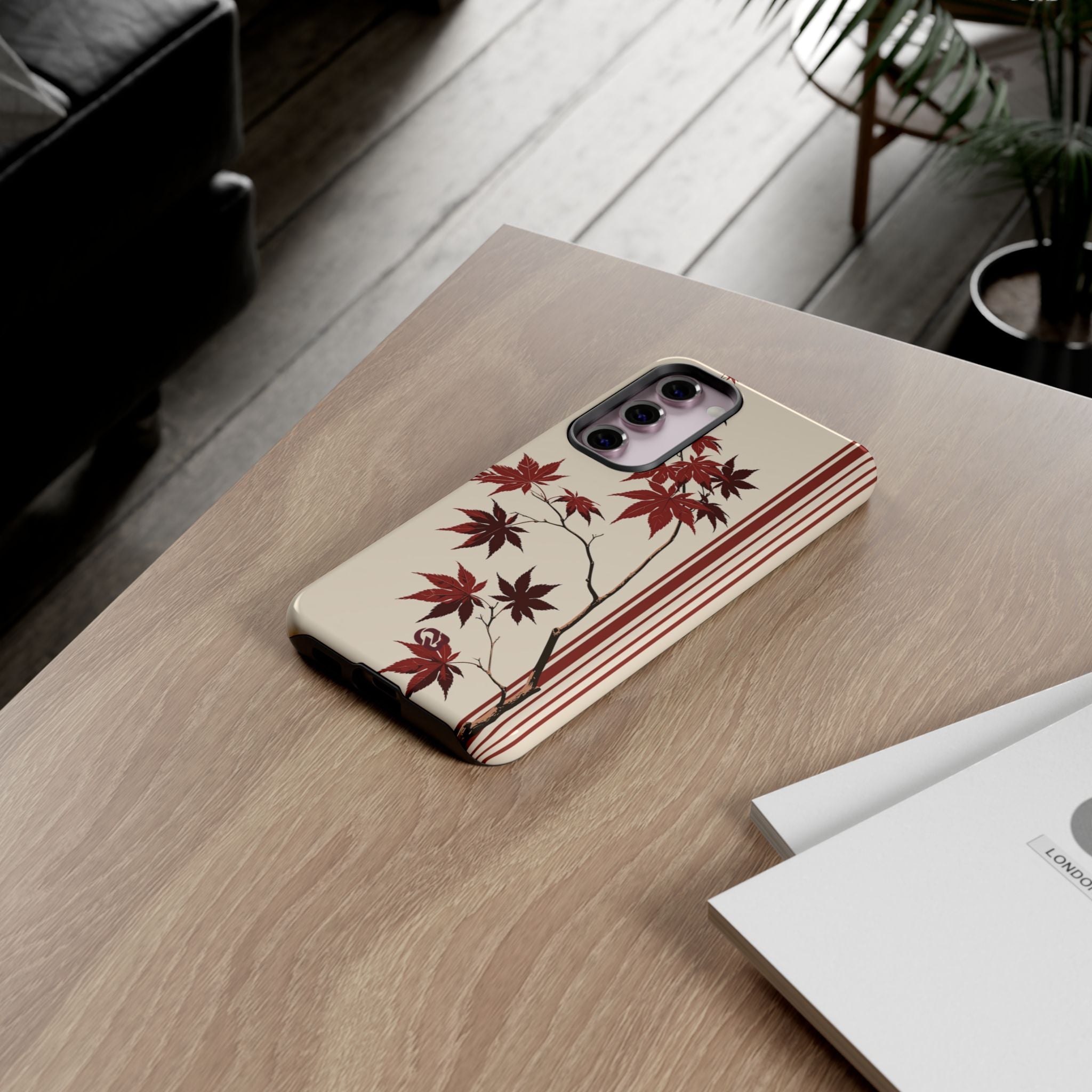Red Tough Phone Case for Samsung - Crimson Momiji Stripe