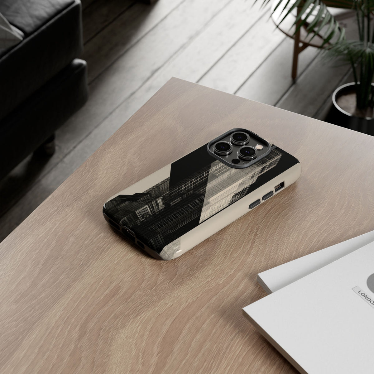 Beige Tough Phone Case for iPhone - Monolith Urban Grid