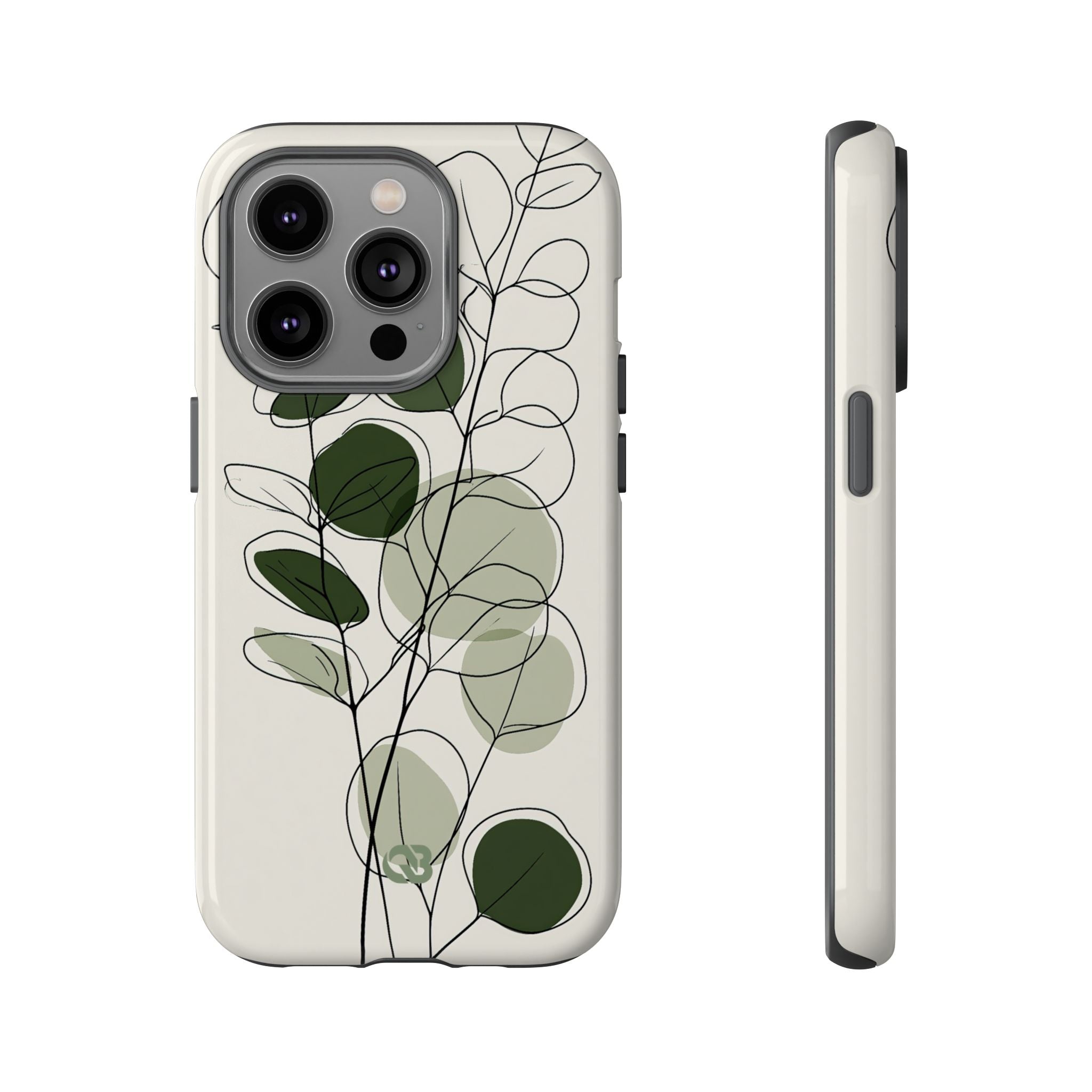 Green Tough Phone Case for iPhone - Muted Eucalyptus Sketch