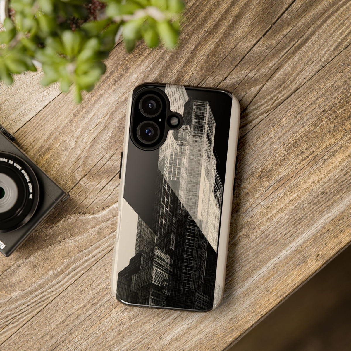 Beige Tough Phone Case for iPhone - Monolith Urban Grid