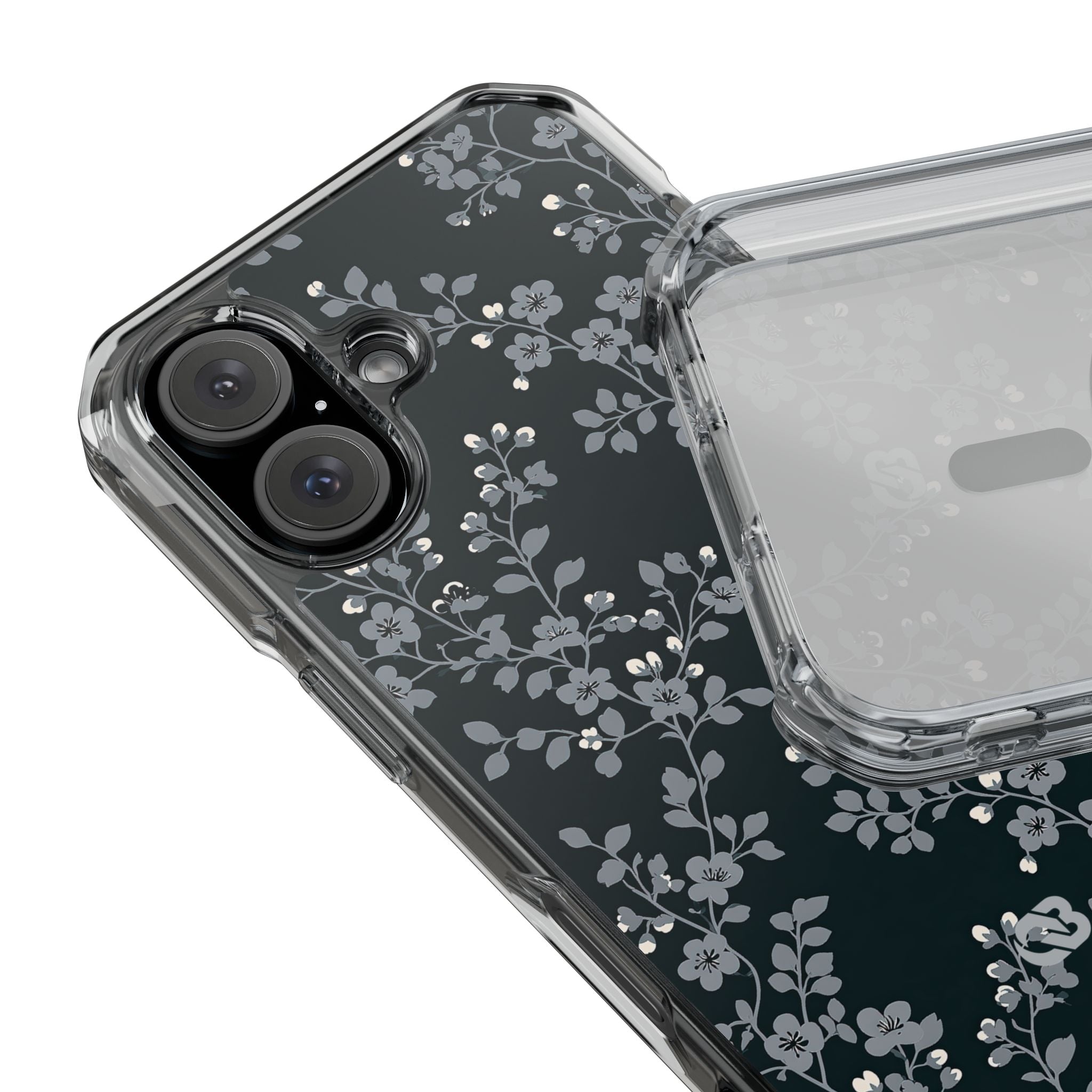 Black Impact MagSafe Phone Case for iPhone - Midnight Slate Blossom
