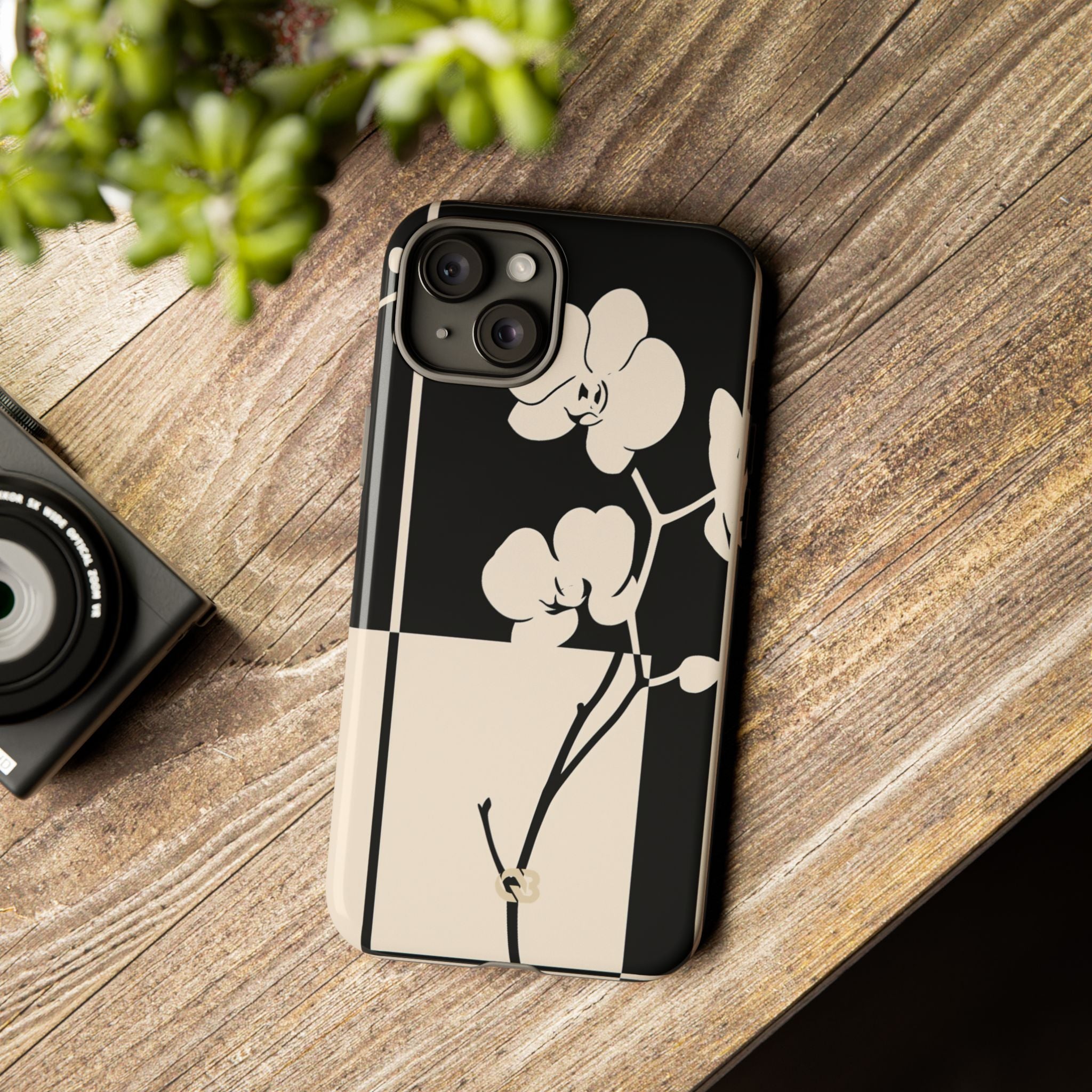 Beige Tough Phone Case for iPhone - Nocturnal Orchid Frame
