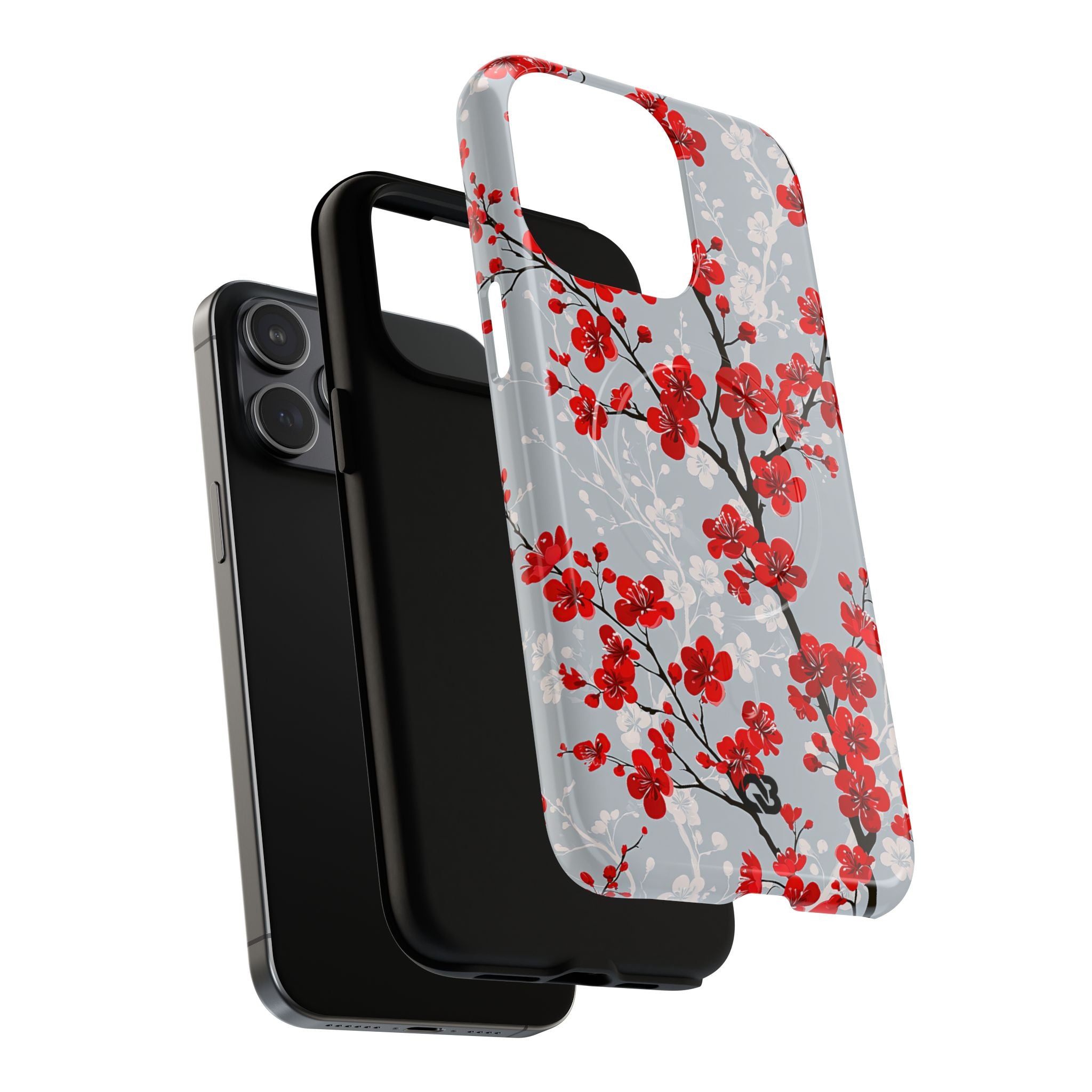 Grey Tough 2.0 Magsafe Phone Case for iPhone - Crimson Sakura Slate