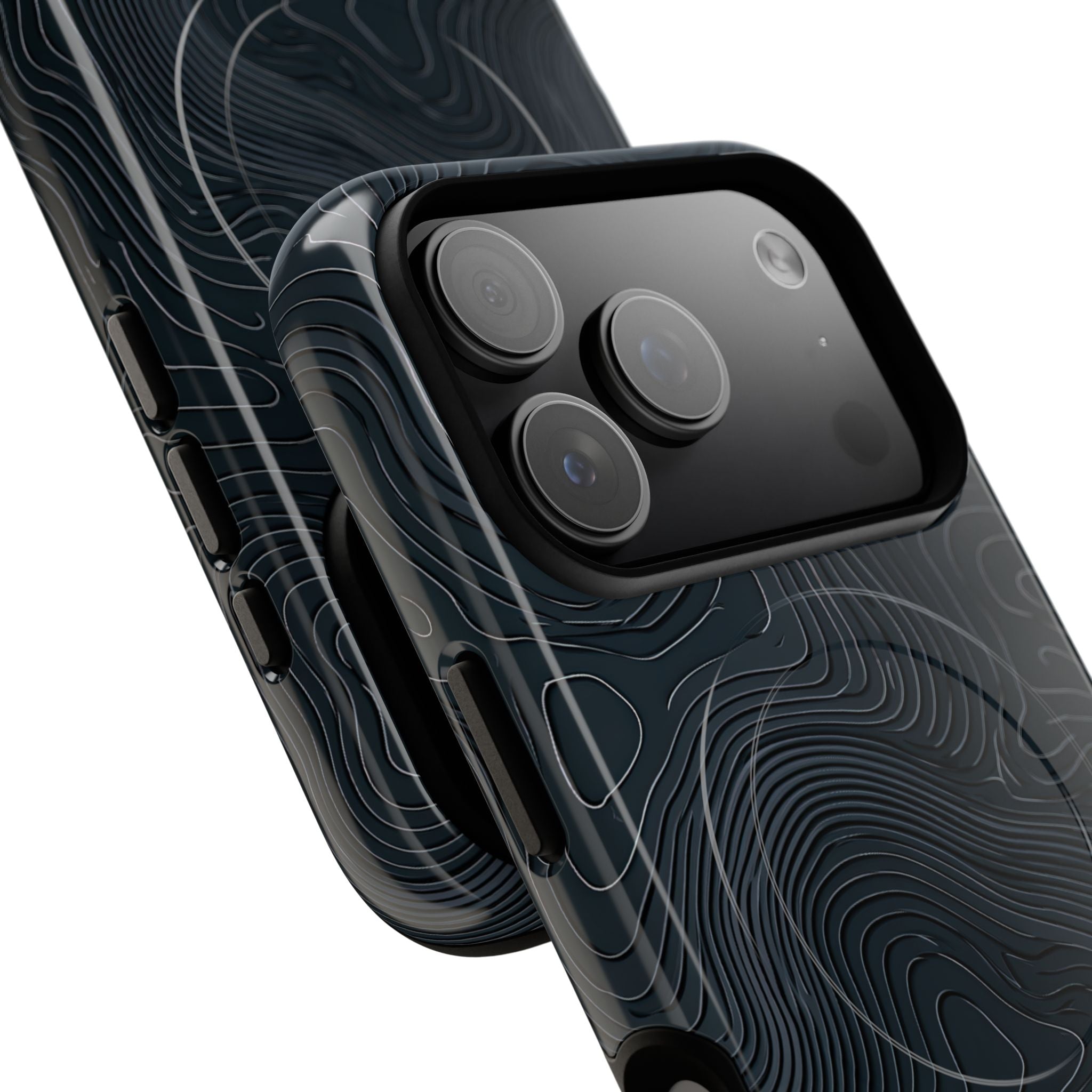 Black Tough 2.0 Magsafe Phone Case for iPhone - Obsidian Ridge Topo