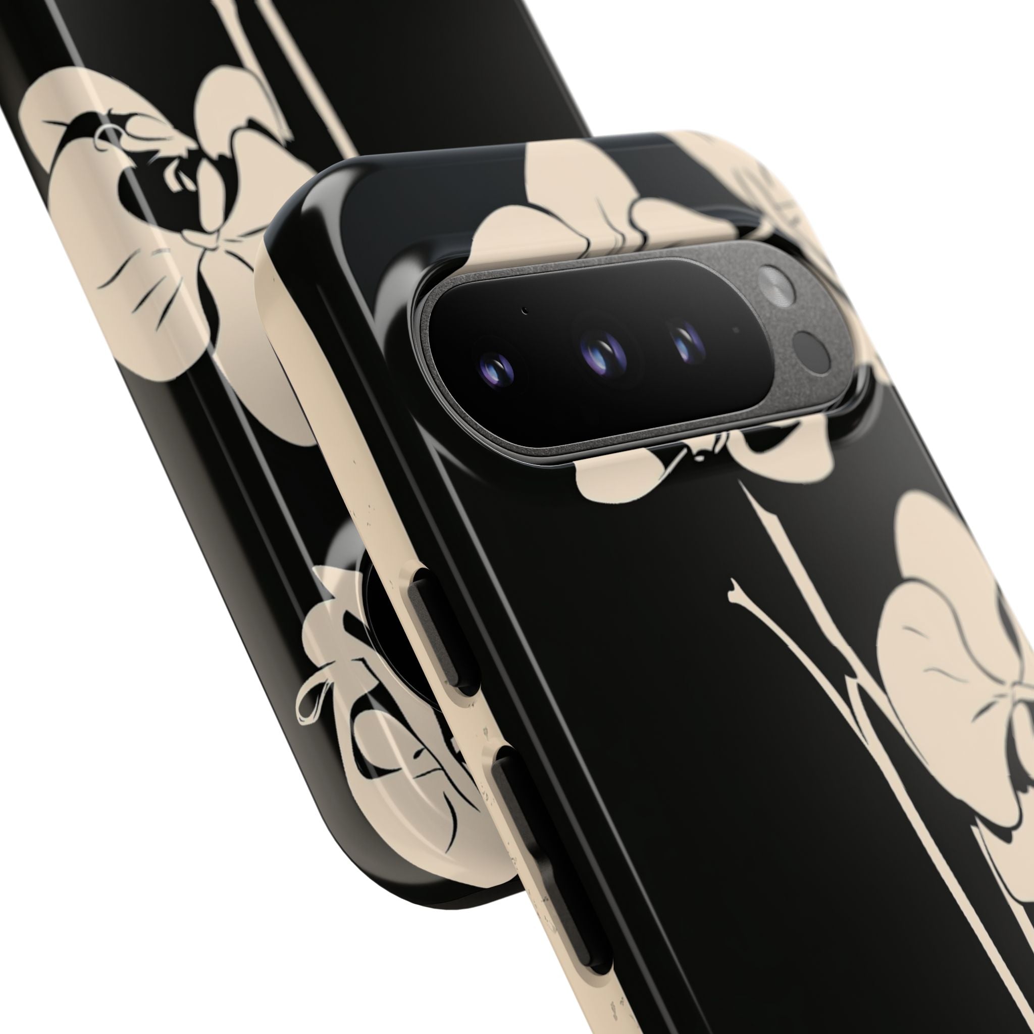 Black Tough Phone Case for Google Pixel - Obsidian Bone Orchid