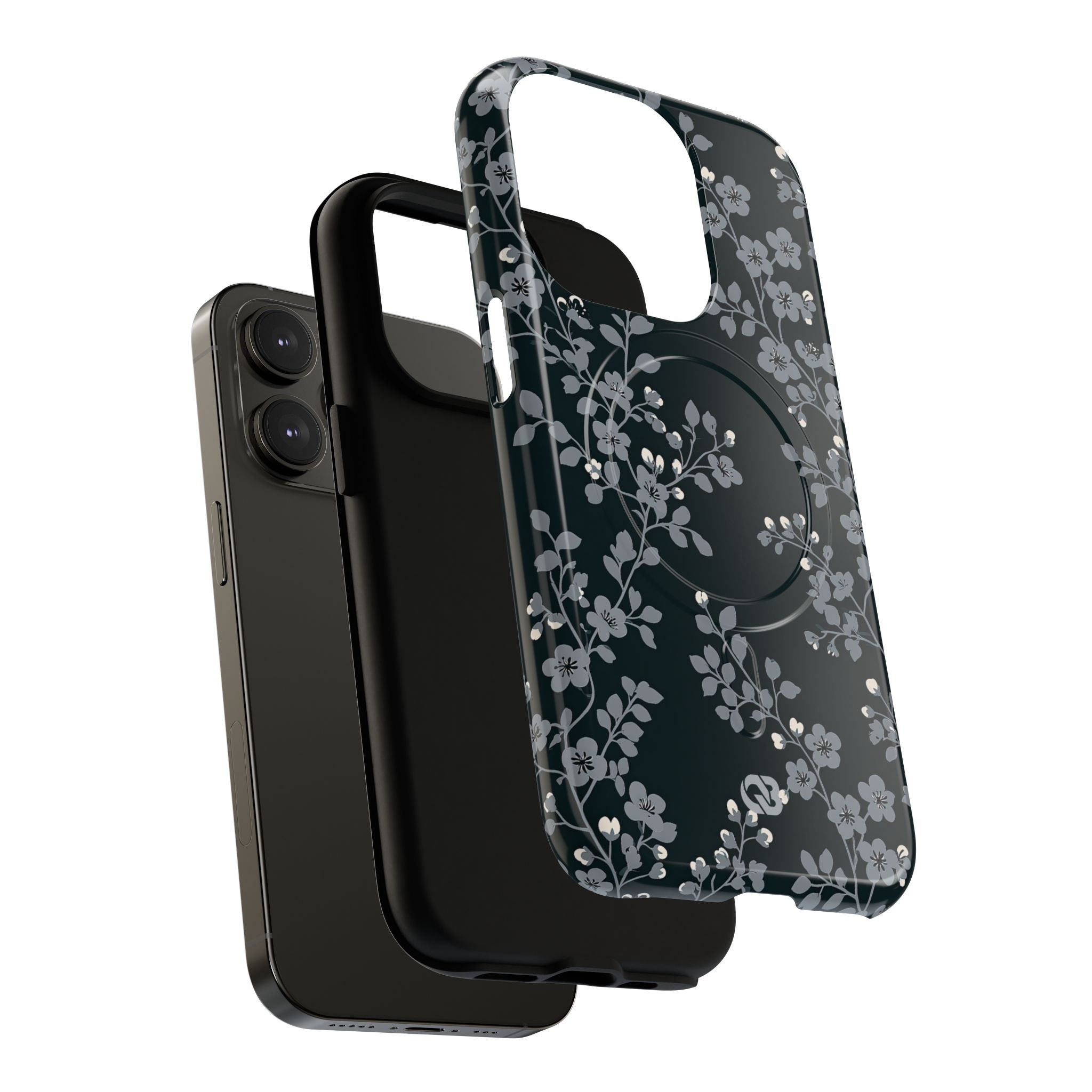 Black Tough 2.0 Magsafe Phone Case for iPhone - Midnight Slate Blossom