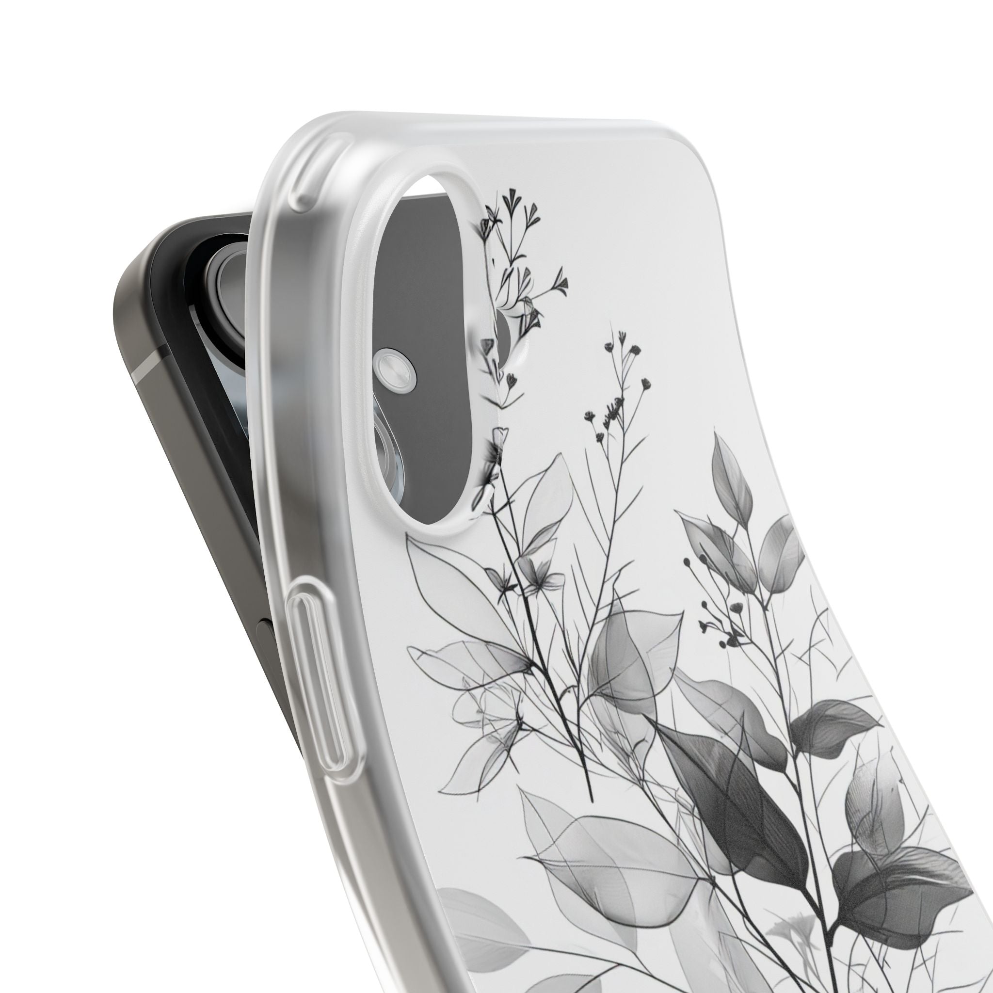 Veined Leaves Gray iPhone 16 Plus Case - Soft