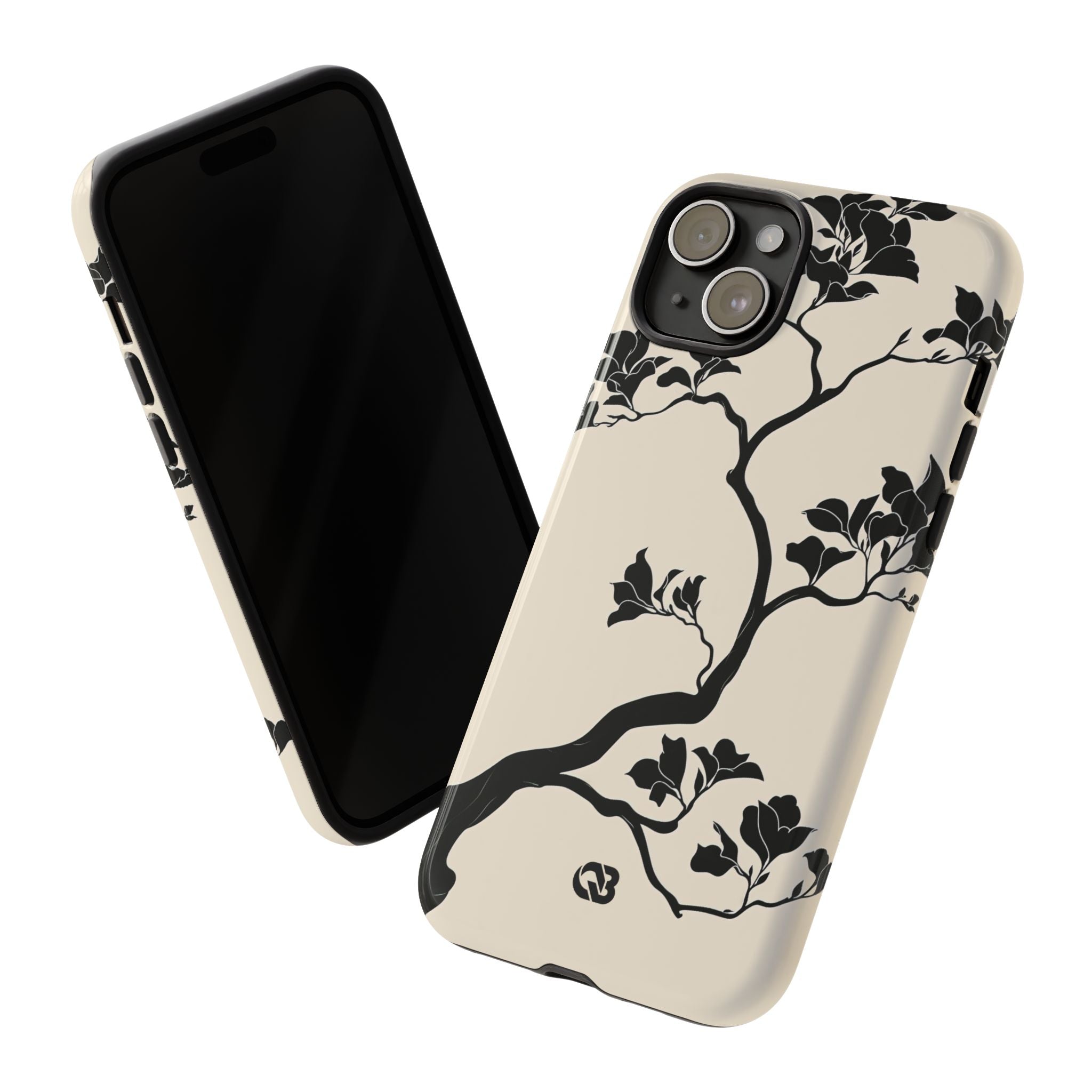 Beige Tough Phone Case for iPhone - Obsidian Bonsai Silhouette