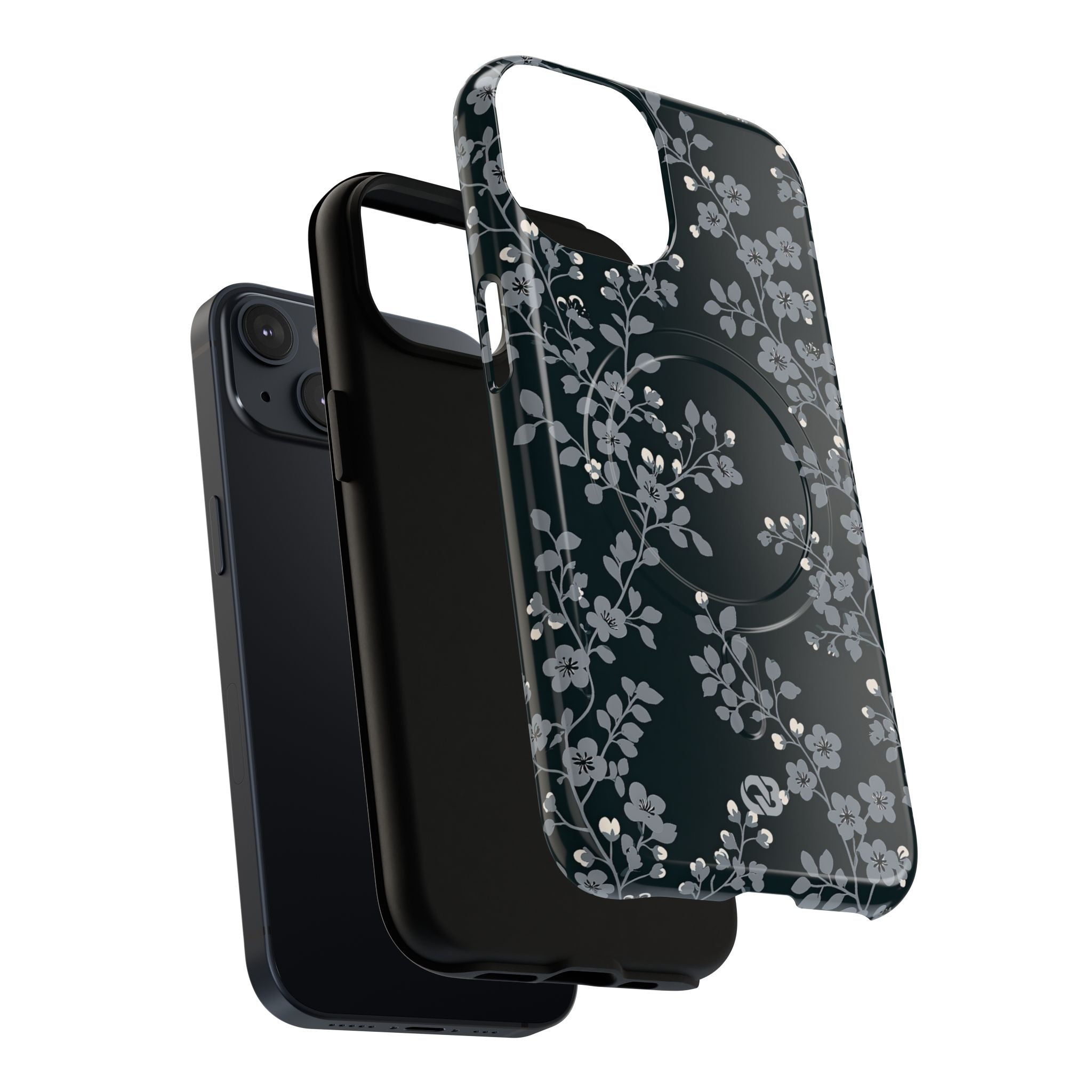 Black Tough 2.0 Magsafe Phone Case for iPhone - Midnight Slate Blossom