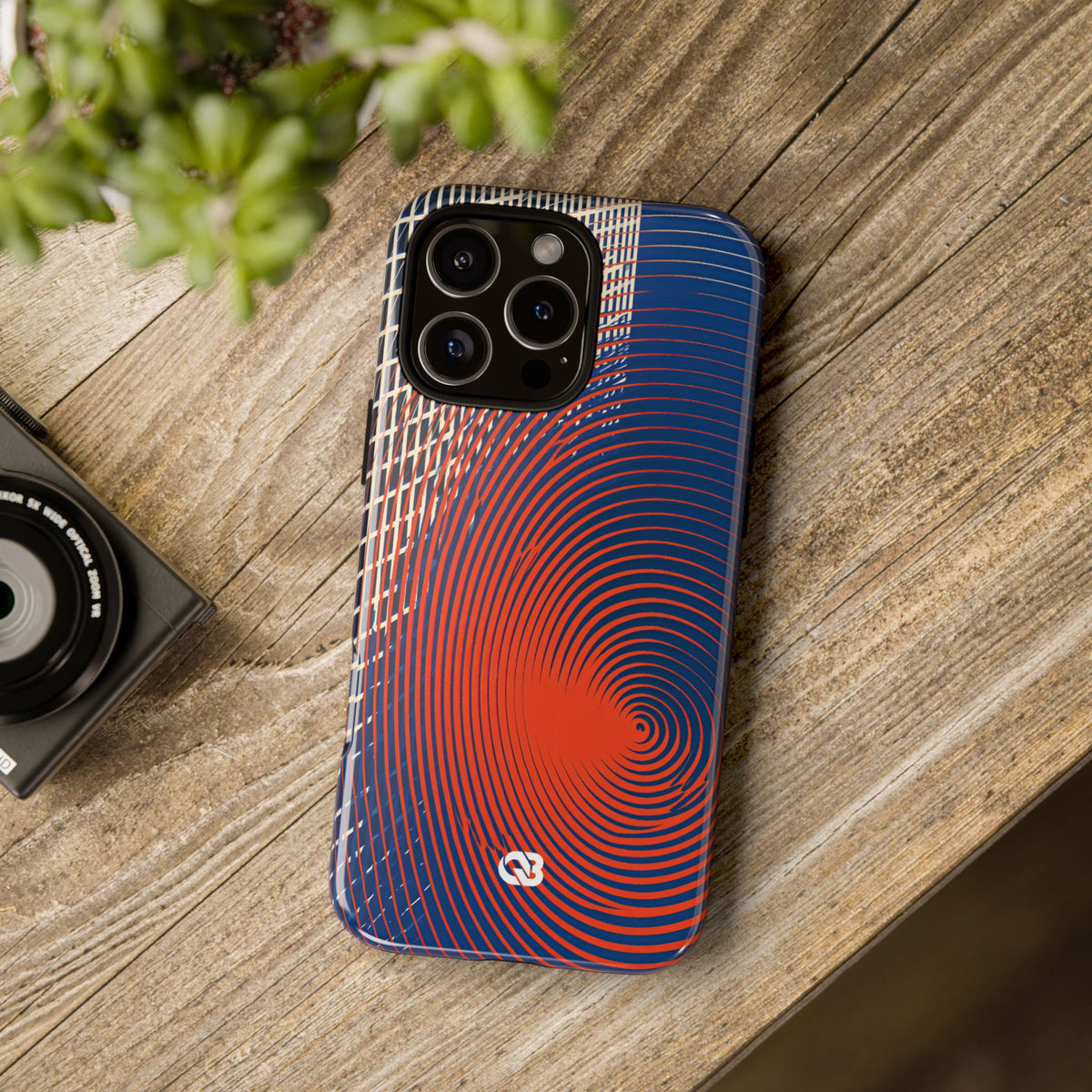 Blue Tough Phone Case for iPhone - Orange Orbit Grid