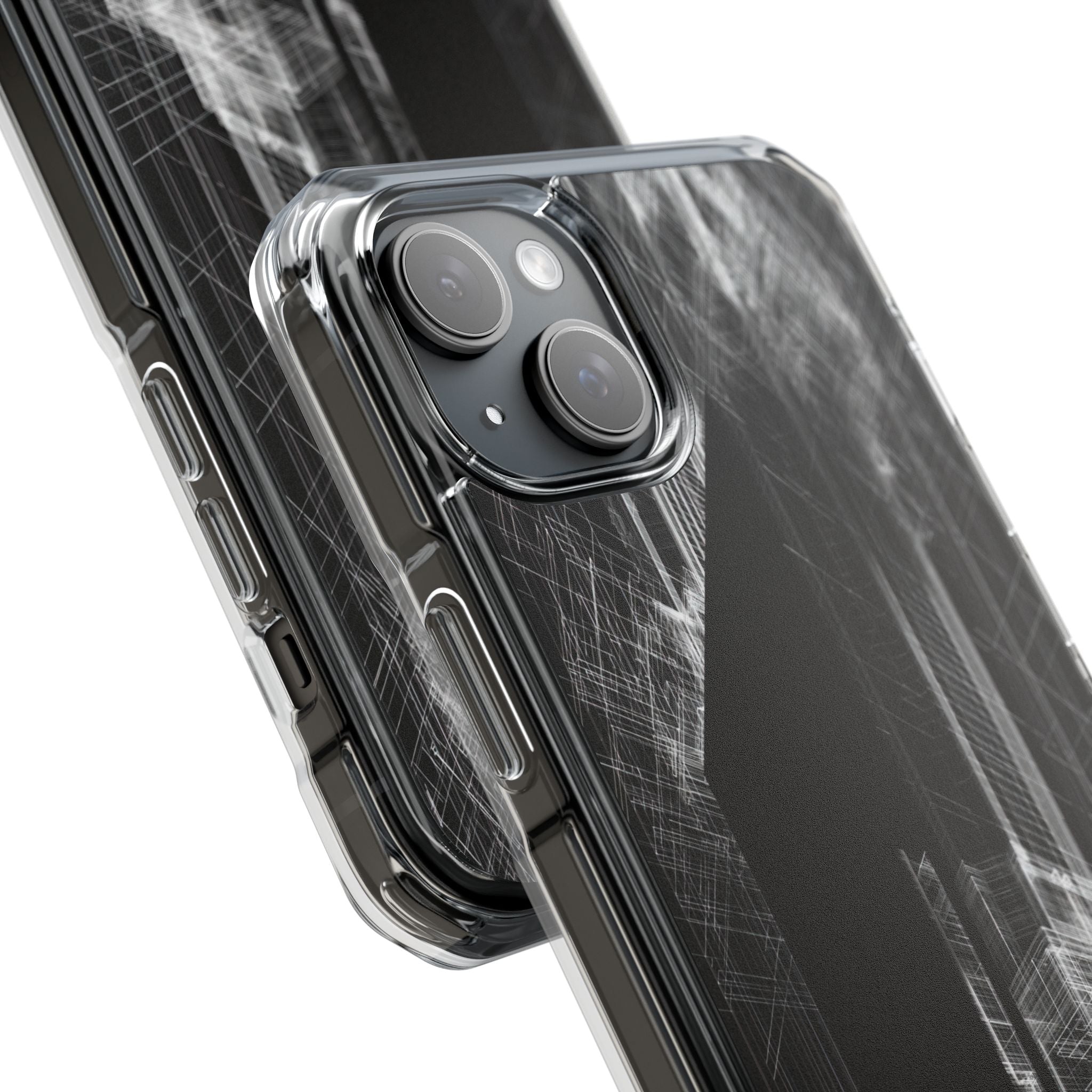 Black Impact MagSafe Phone Case for iPhone - Ghost Urban Wireframe