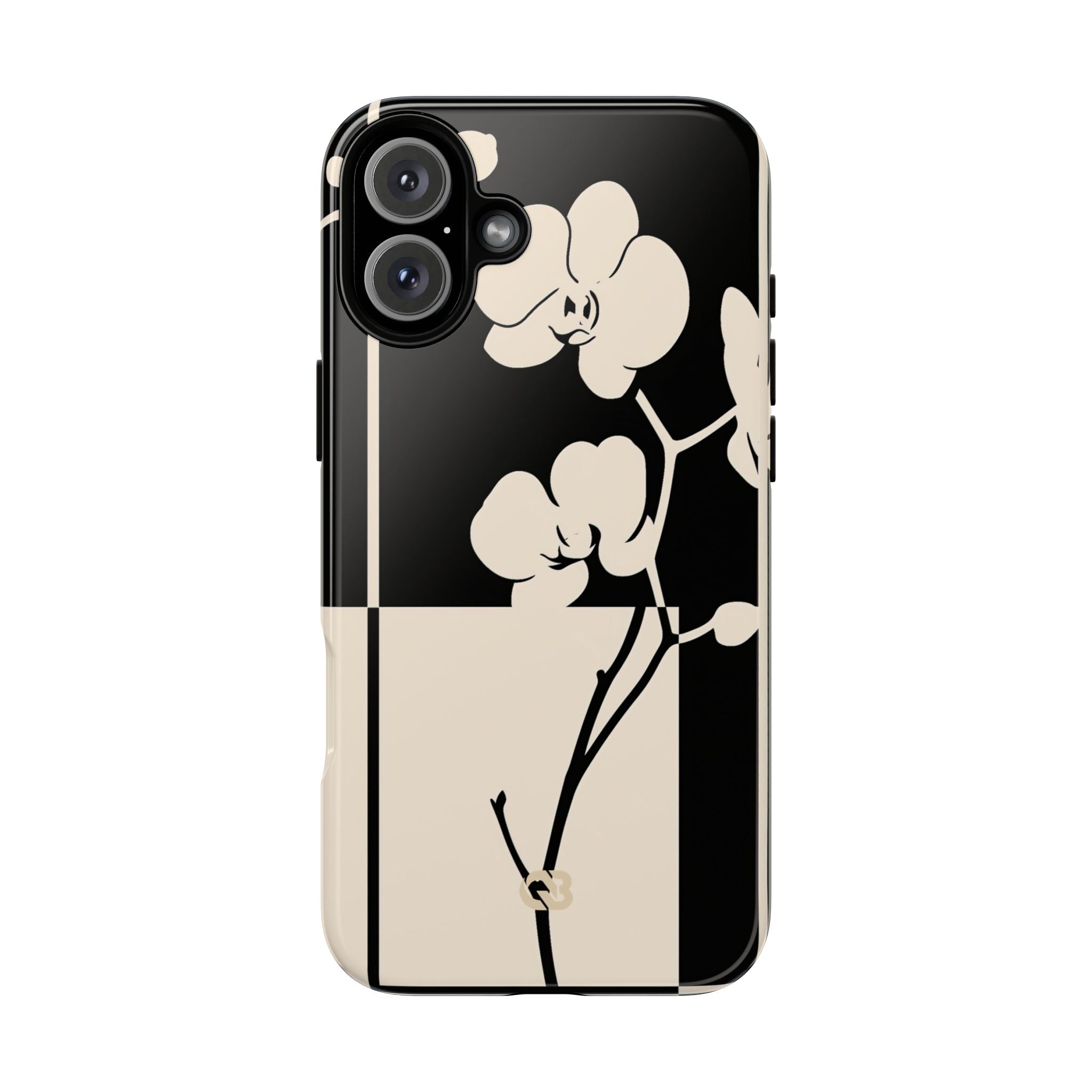 Beige Tough Phone Case for iPhone - Nocturnal Orchid Frame