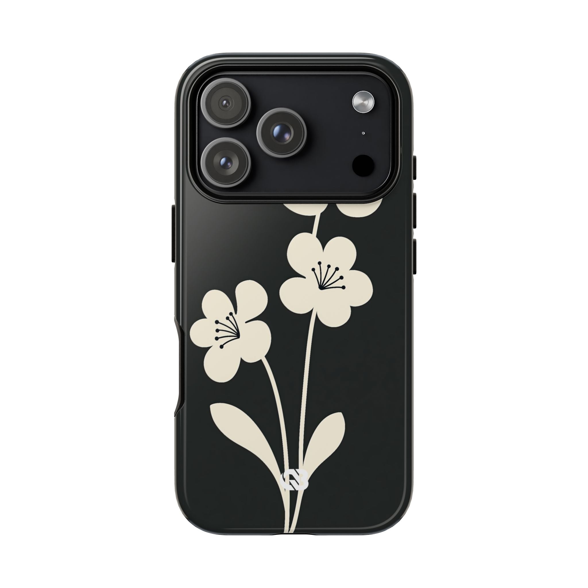 Black Tough Phone Case for iPhone - Obsidian Cream Bloom