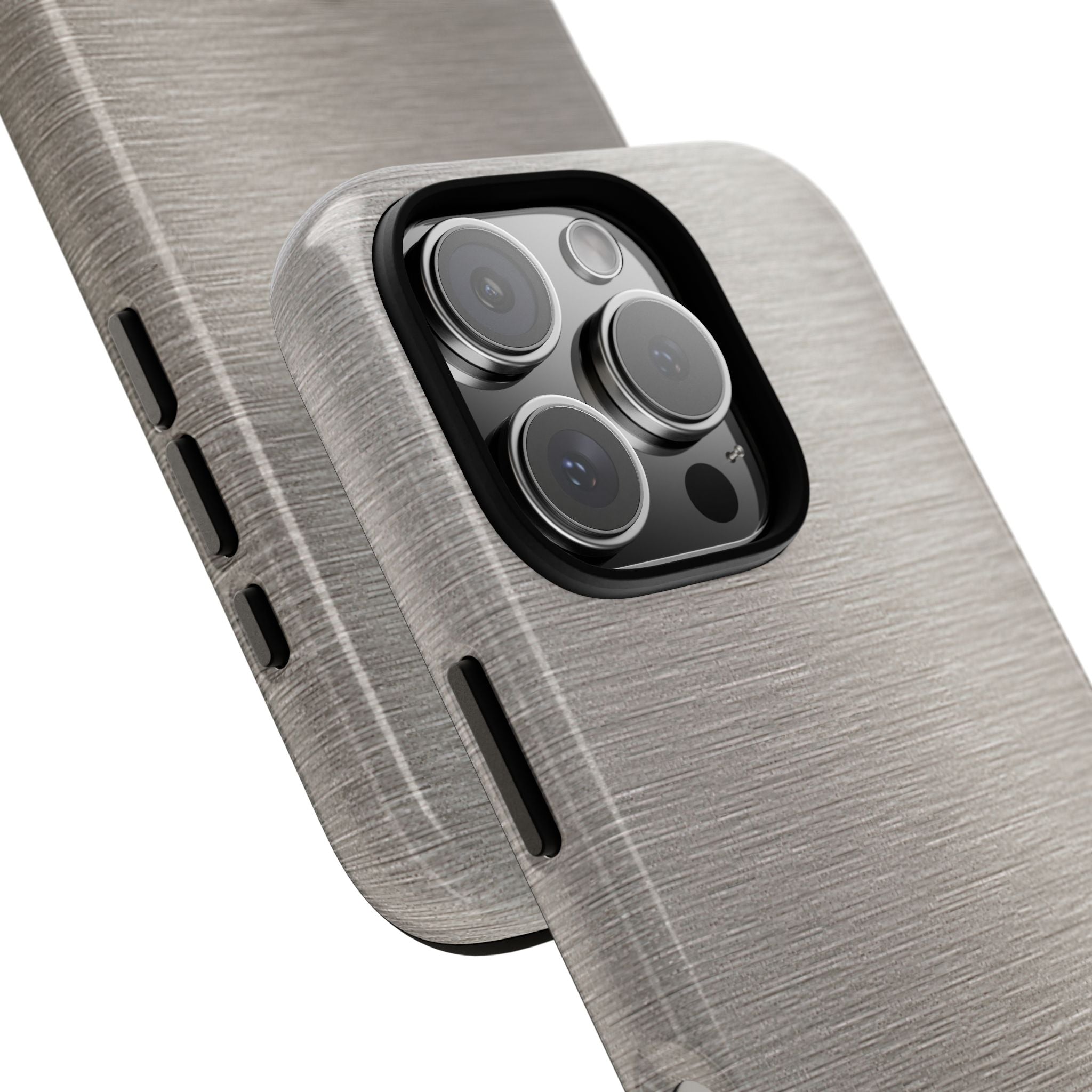 Grey Tough Phone Case for iPhone - Brushed Nickel Linen