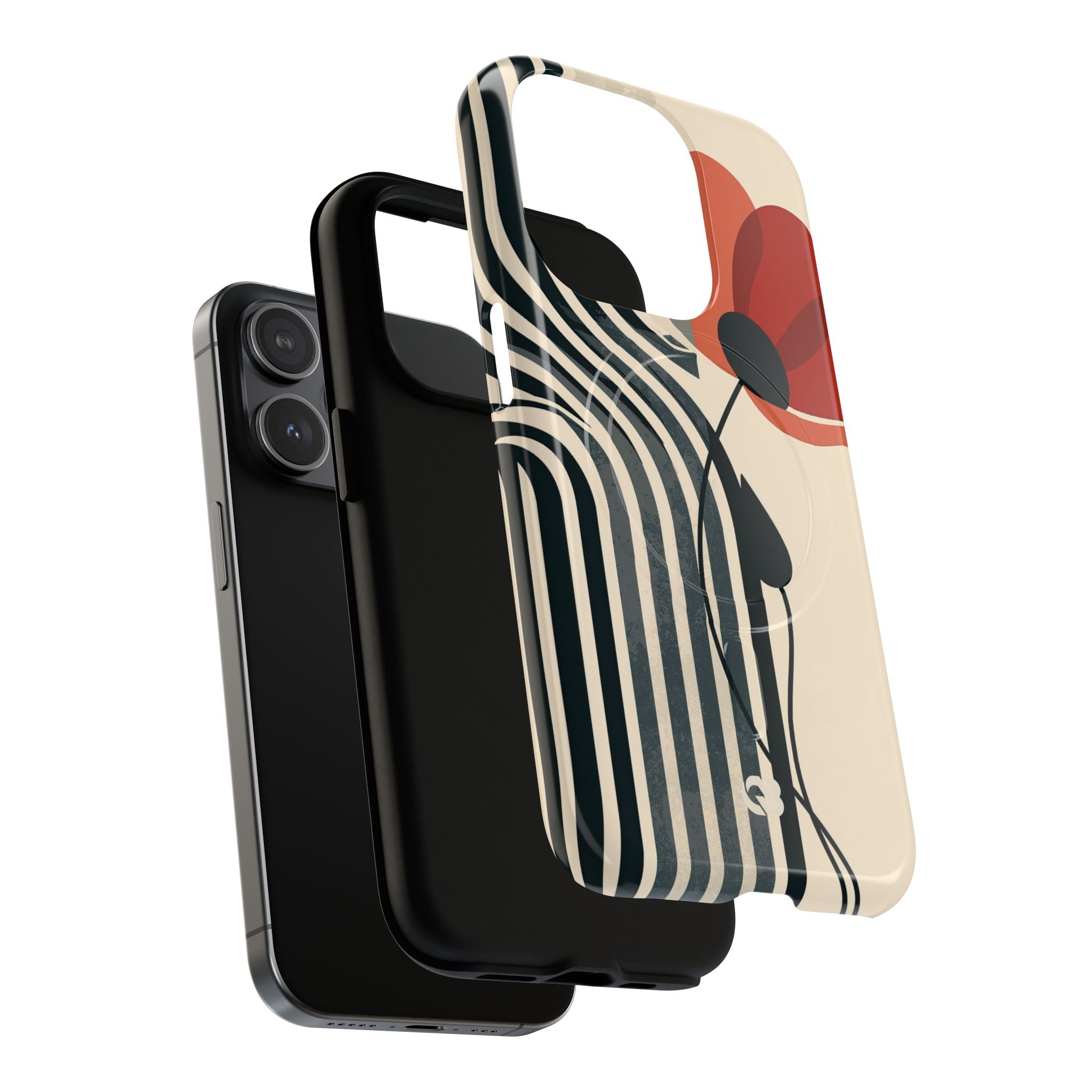 Beige Tough 2.0 Magsafe Phone Case for iPhone - Crimson Line Bloom