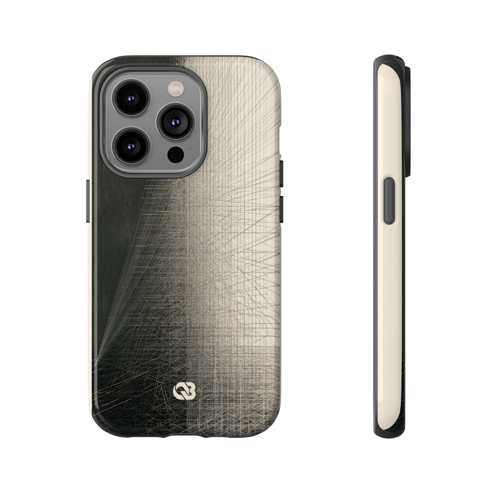 Beige Tough Phone Case for iPhone - Brutalist Graphite Grid
