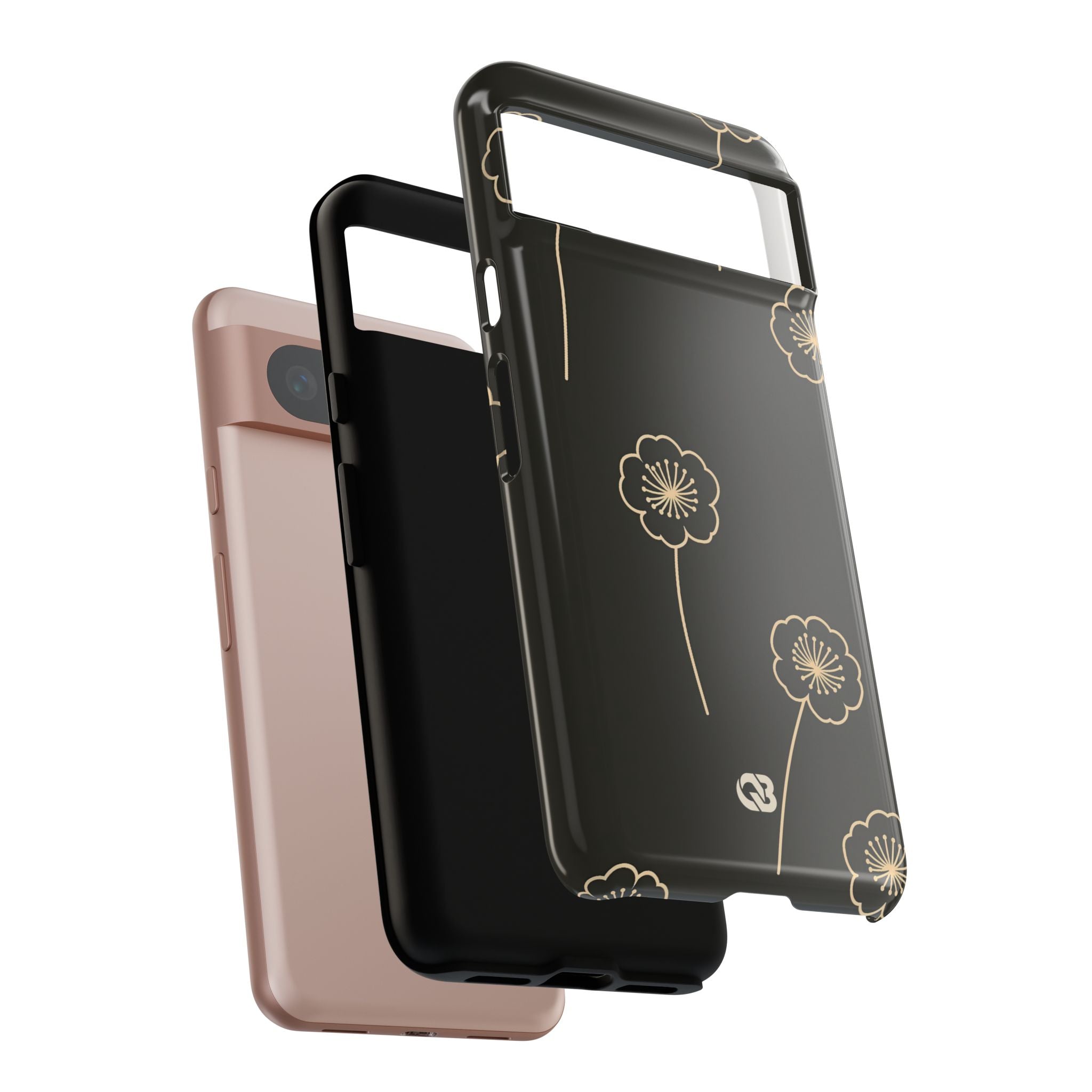 Black Tough Phone Case for Google Pixel - Obsidian Sand Petals