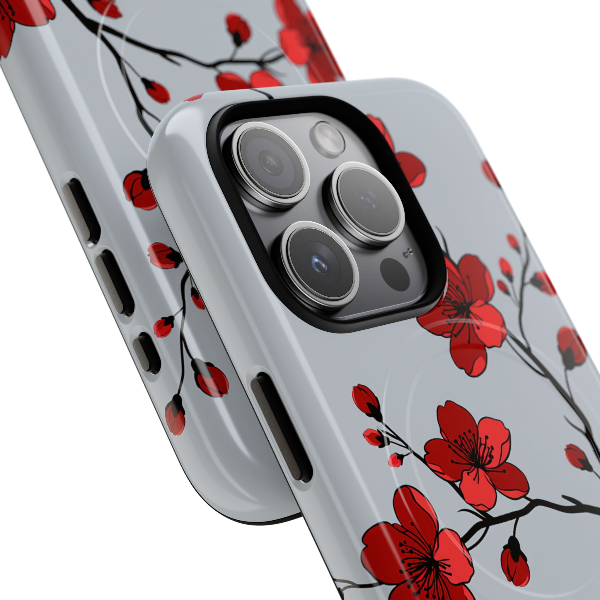 Grey Tough 2.0 Magsafe Phone Case for iPhone - Crimson Blossom Onyx