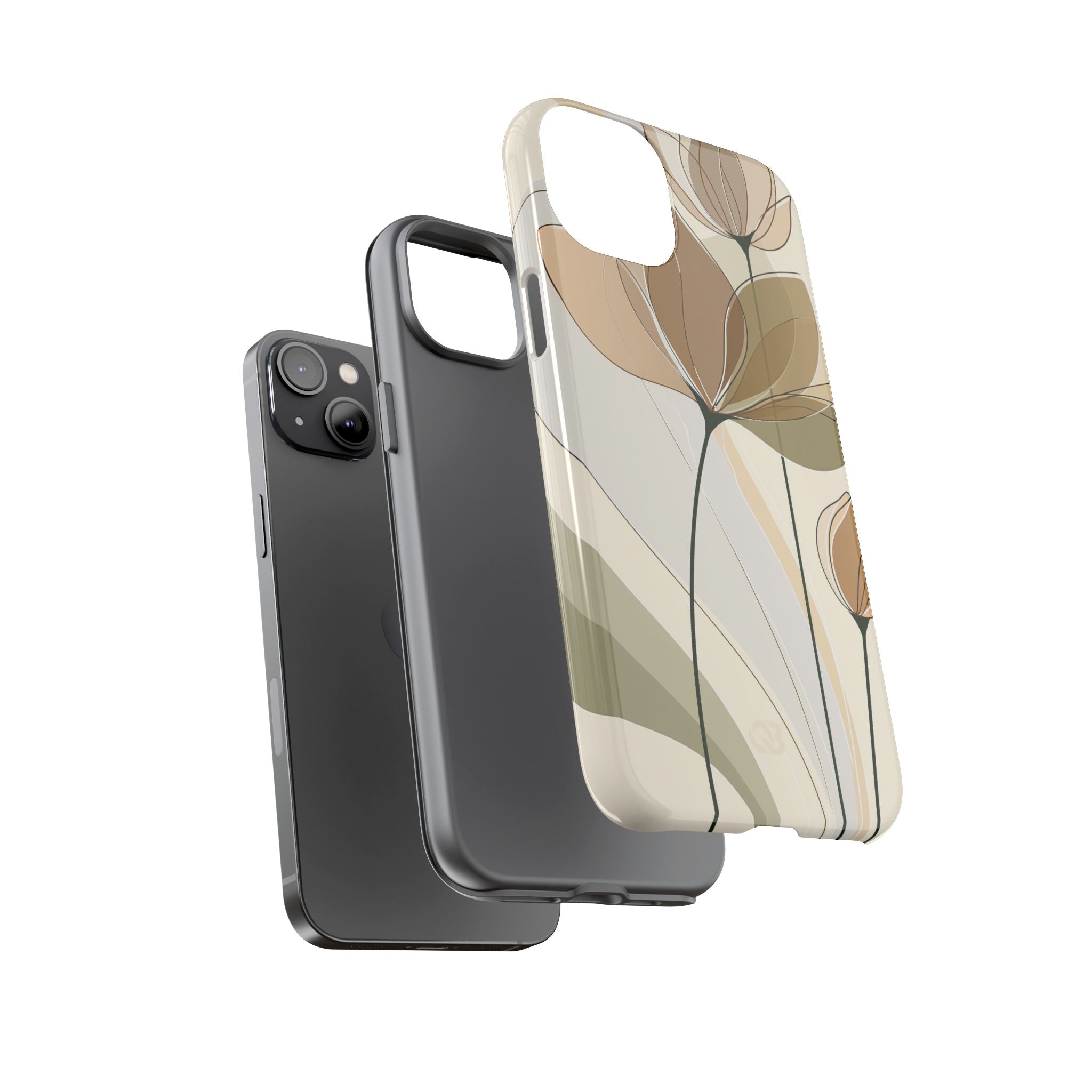 Beige Tough Phone Case for iPhone - Muted Ochre Petals