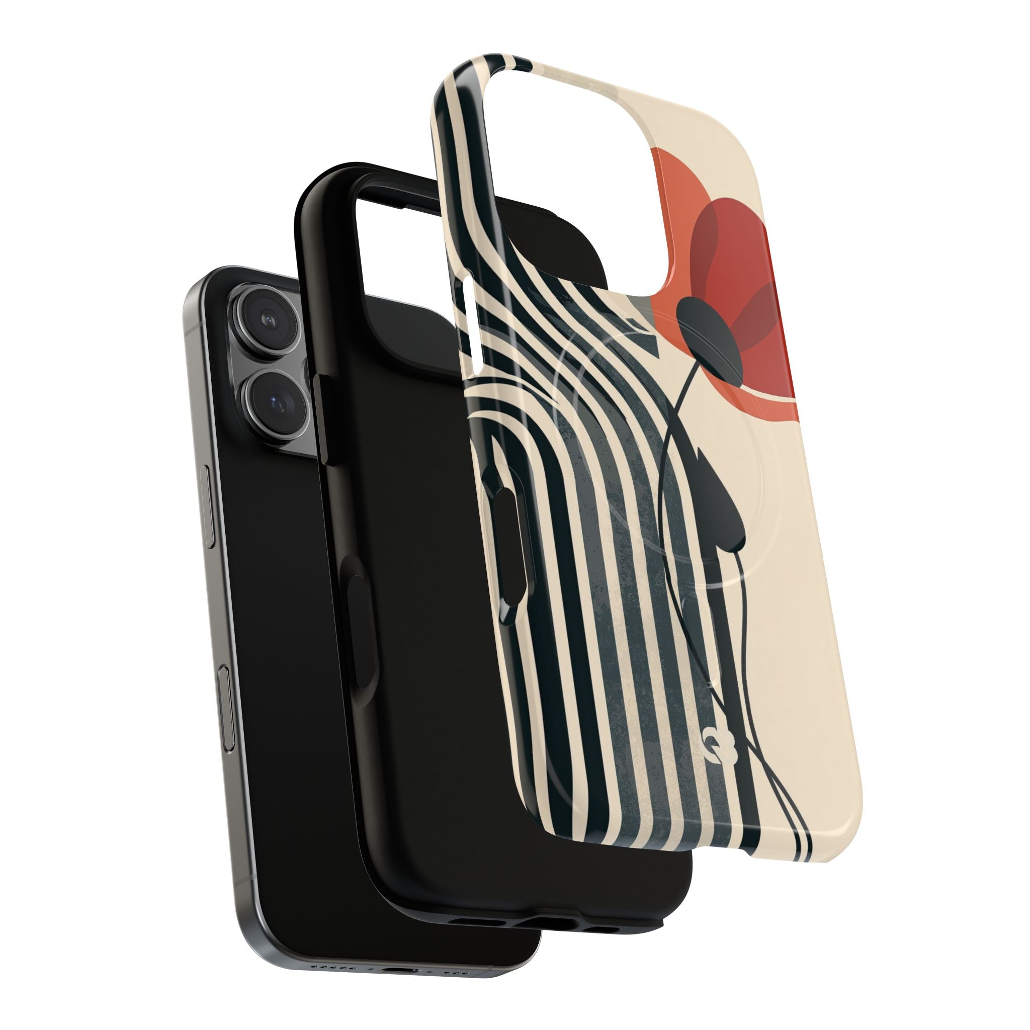 Beige Tough 2.0 Magsafe Phone Case for iPhone - Crimson Line Bloom