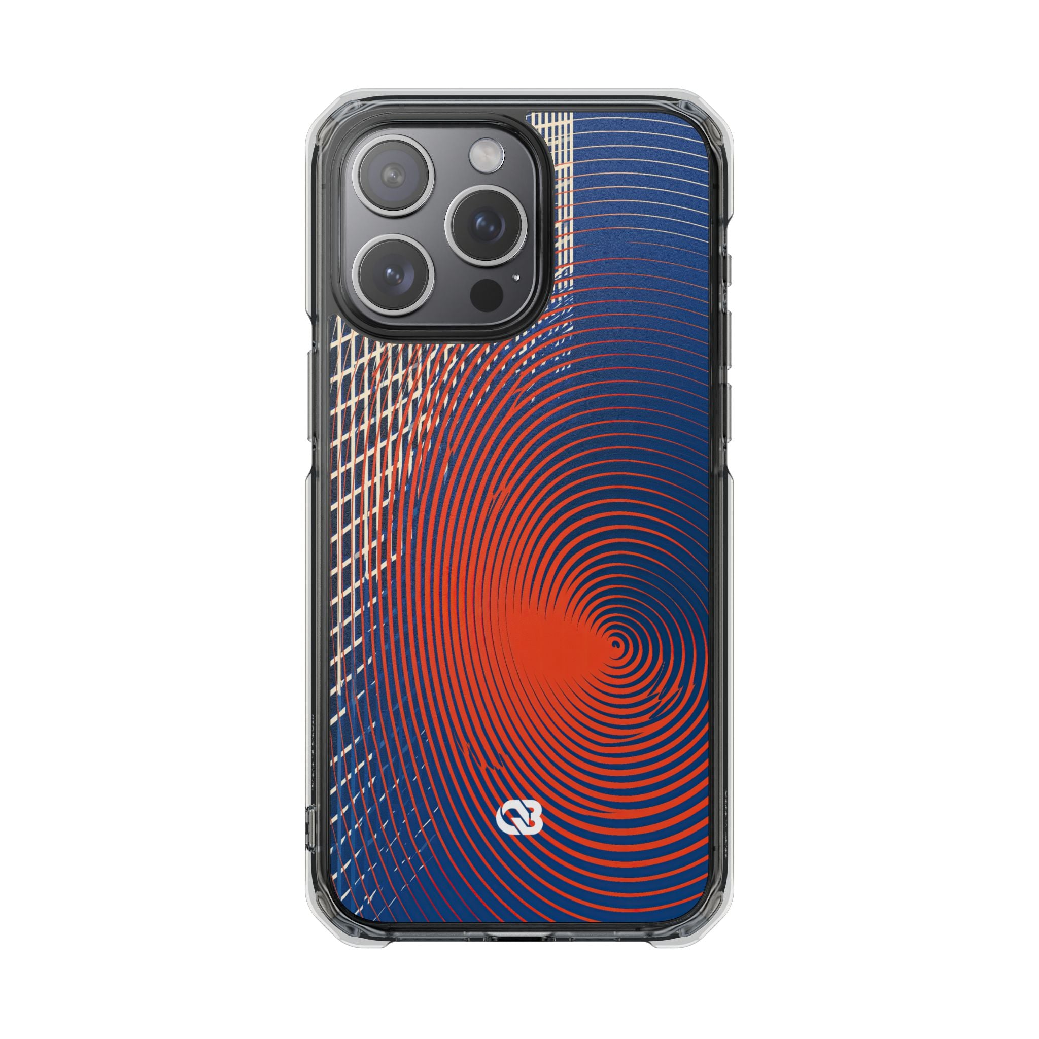 Blue Impact MagSafe Phone Case for iPhone - Orange Orbit Grid