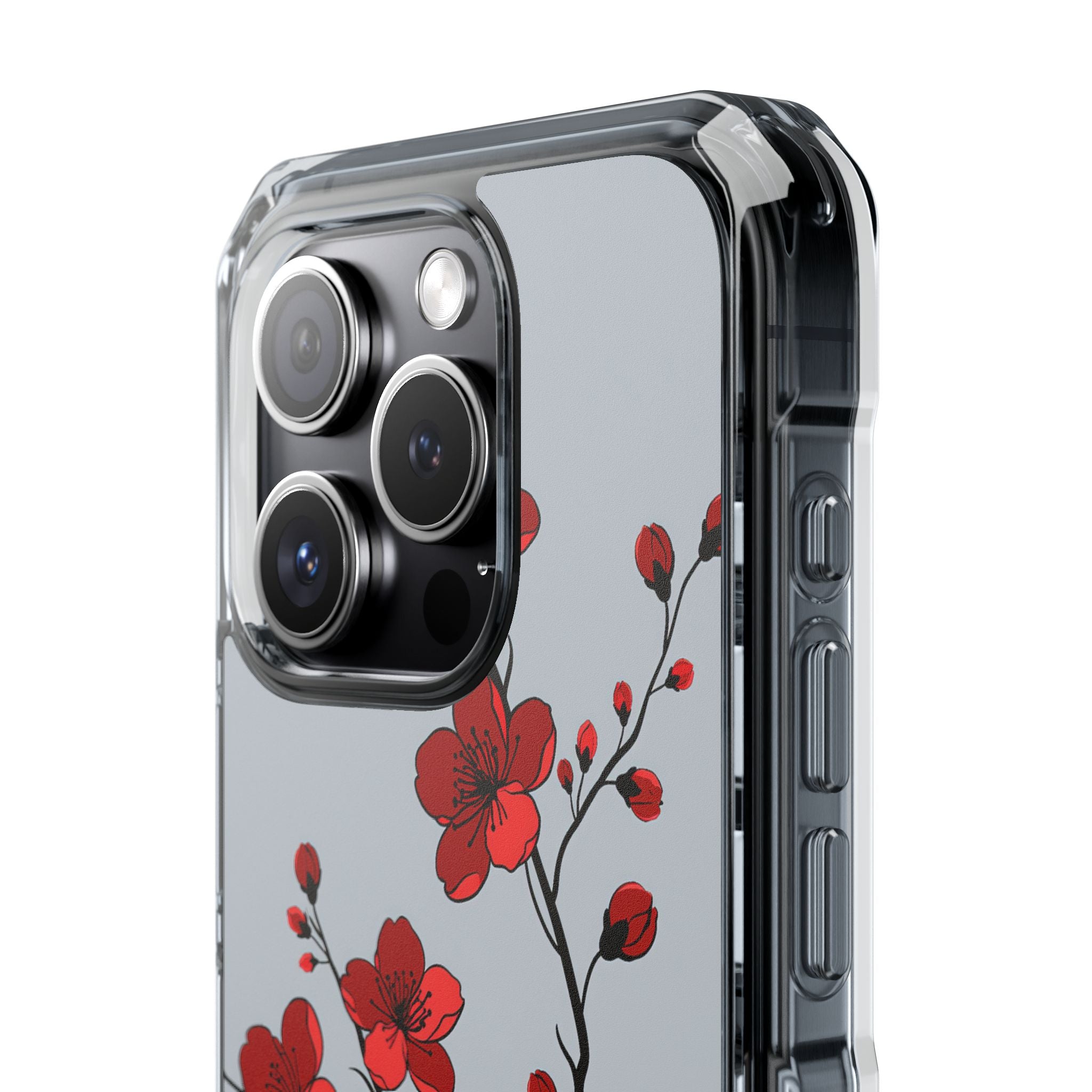 Grey Impact MagSafe Phone Case for iPhone - Crimson Blossom Onyx