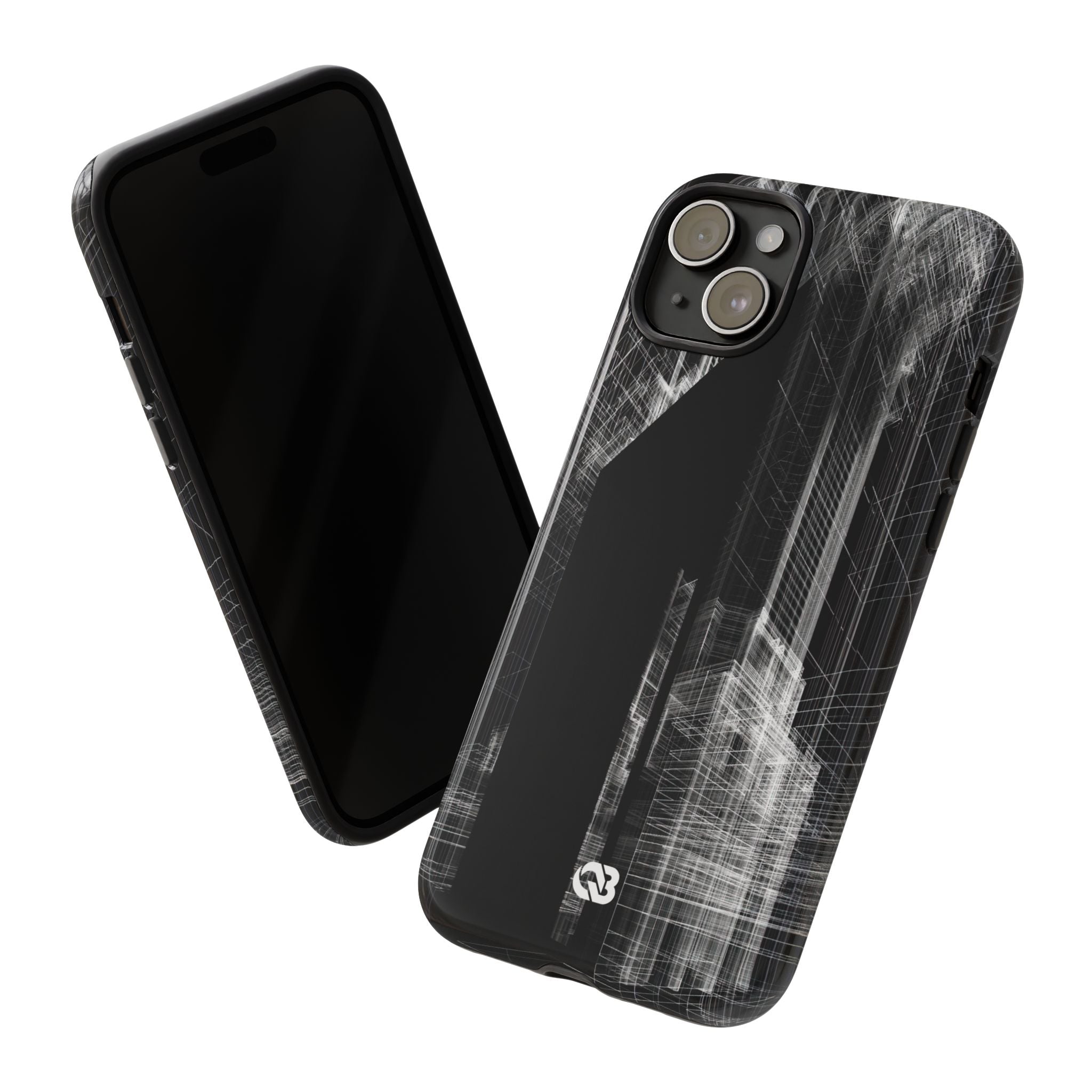 Black Tough Phone Case for iPhone - Ghost Urban Wireframe