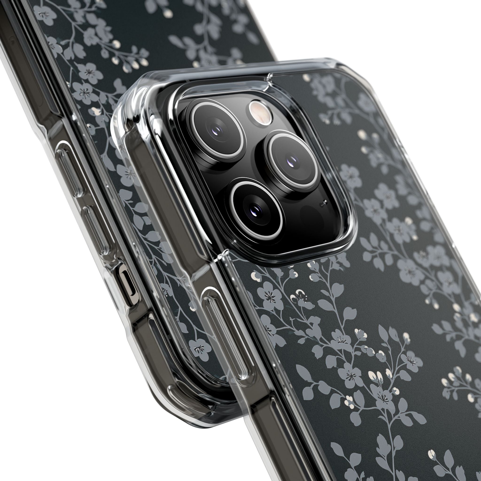 Black Impact MagSafe Phone Case for iPhone - Midnight Slate Blossom