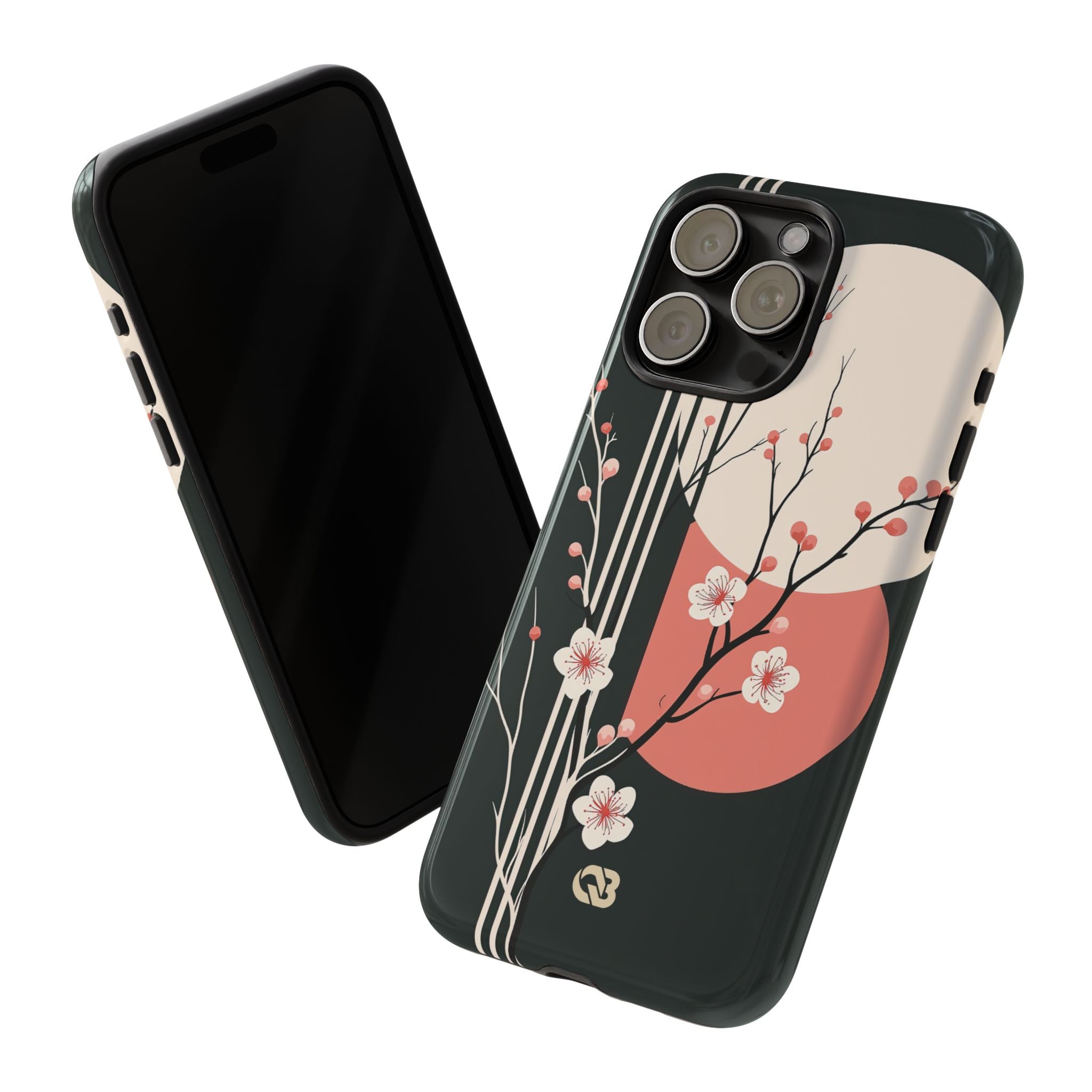 Black Tough Phone Case for iPhone - Kyoto Midnight Blossom