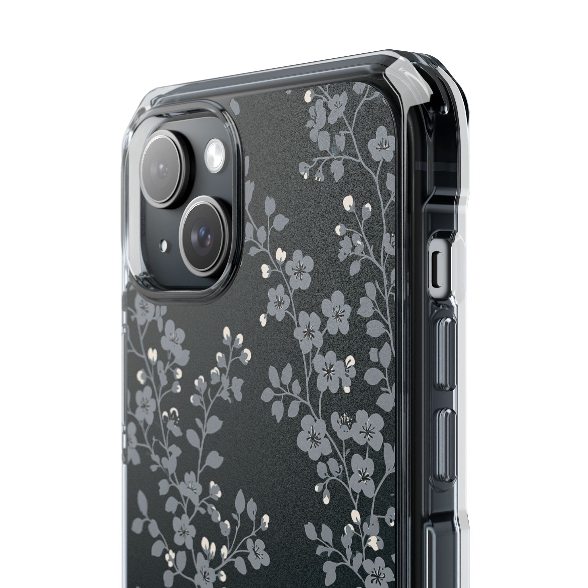 Black Impact MagSafe Phone Case for iPhone - Midnight Slate Blossom
