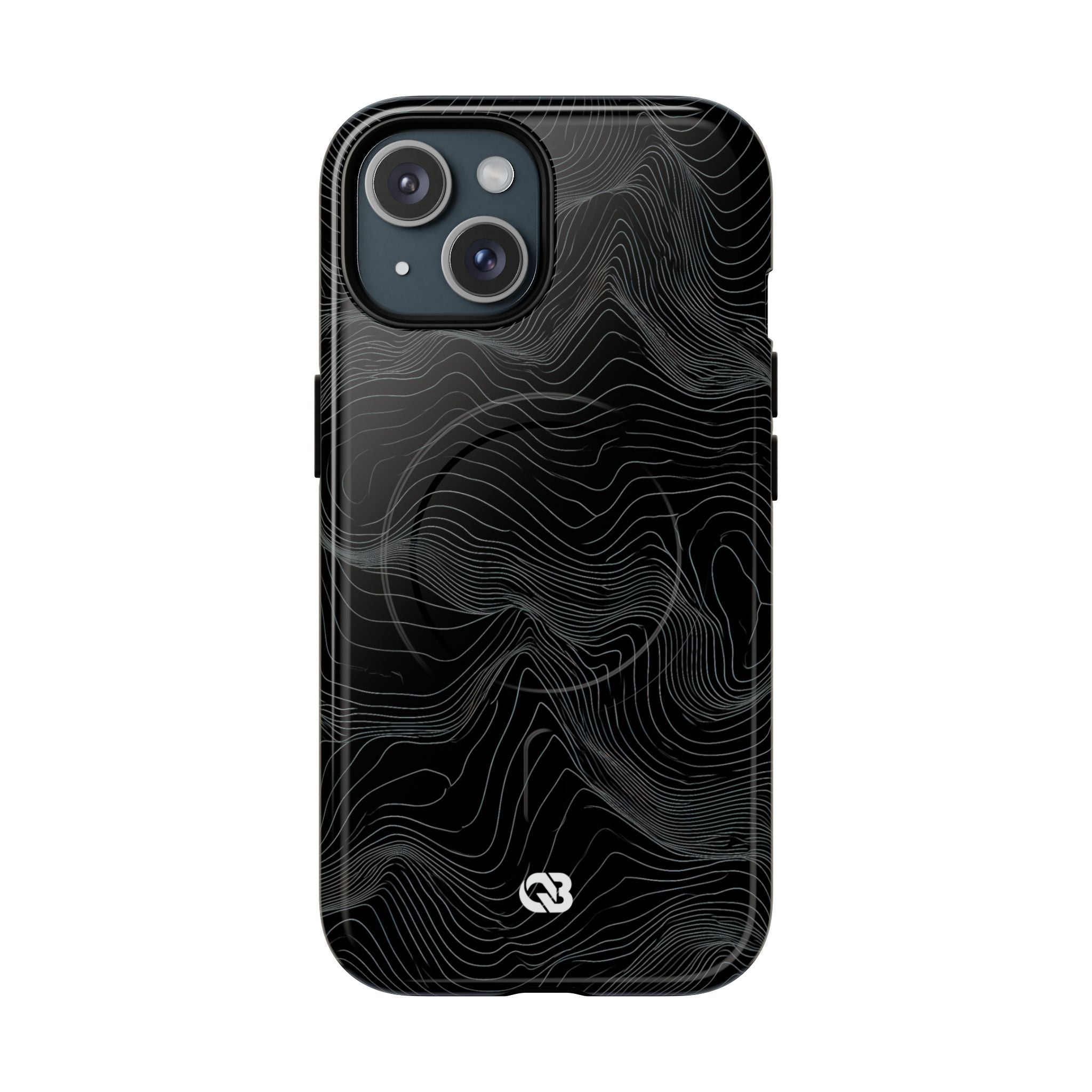 Black Tough 2.0 Magsafe Phone Case for iPhone - Obsidian Topo Wireframe