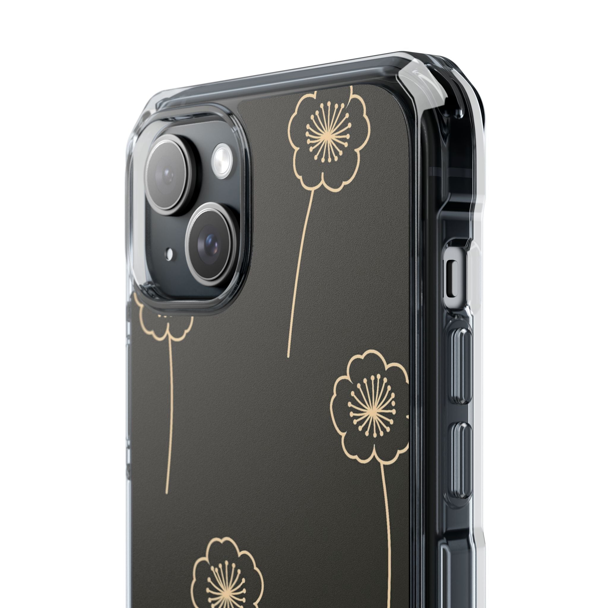 Black Impact MagSafe Phone Case for iPhone - Obsidian Sand Petals