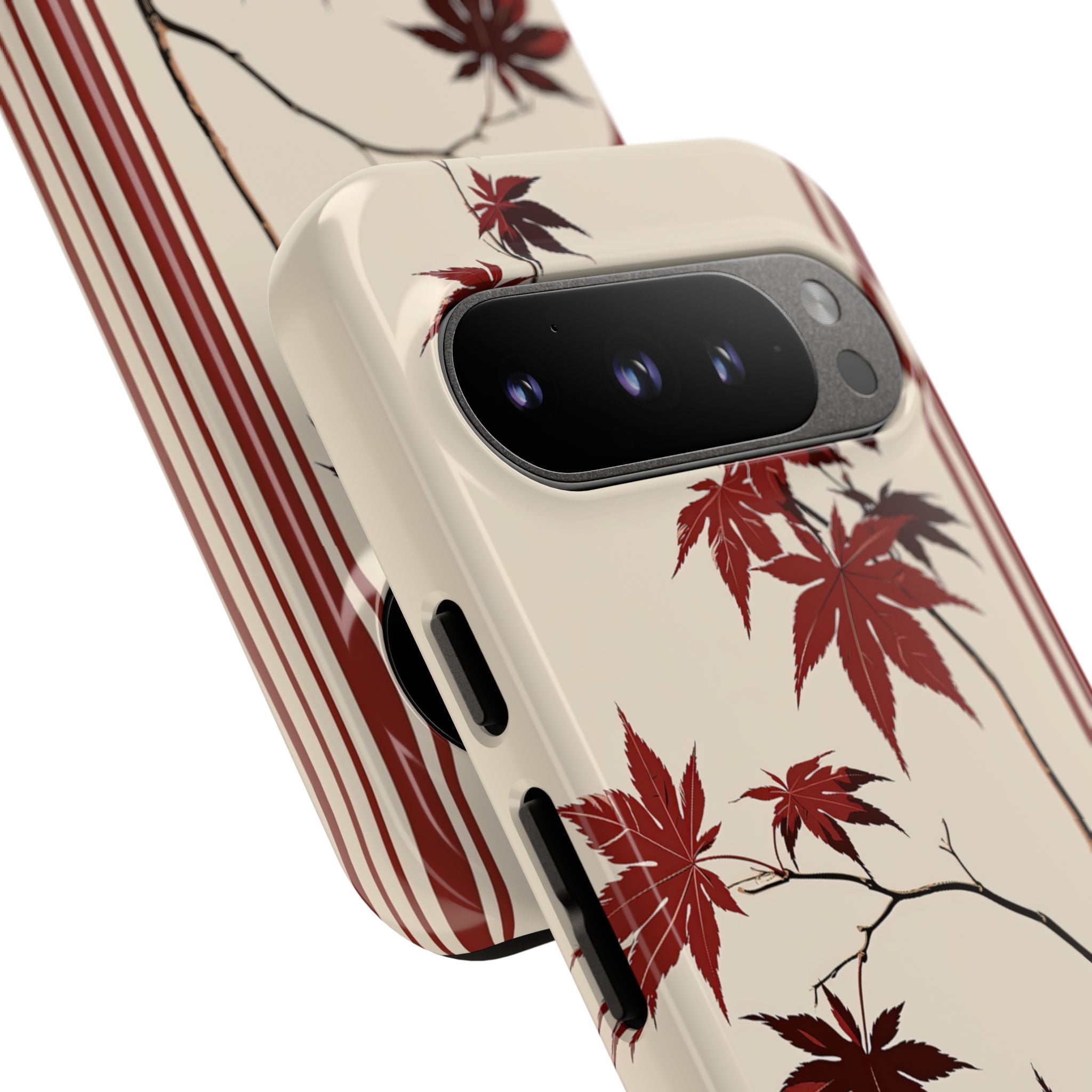 Red Tough Phone Case for Google Pixel - Crimson Momiji Stripe