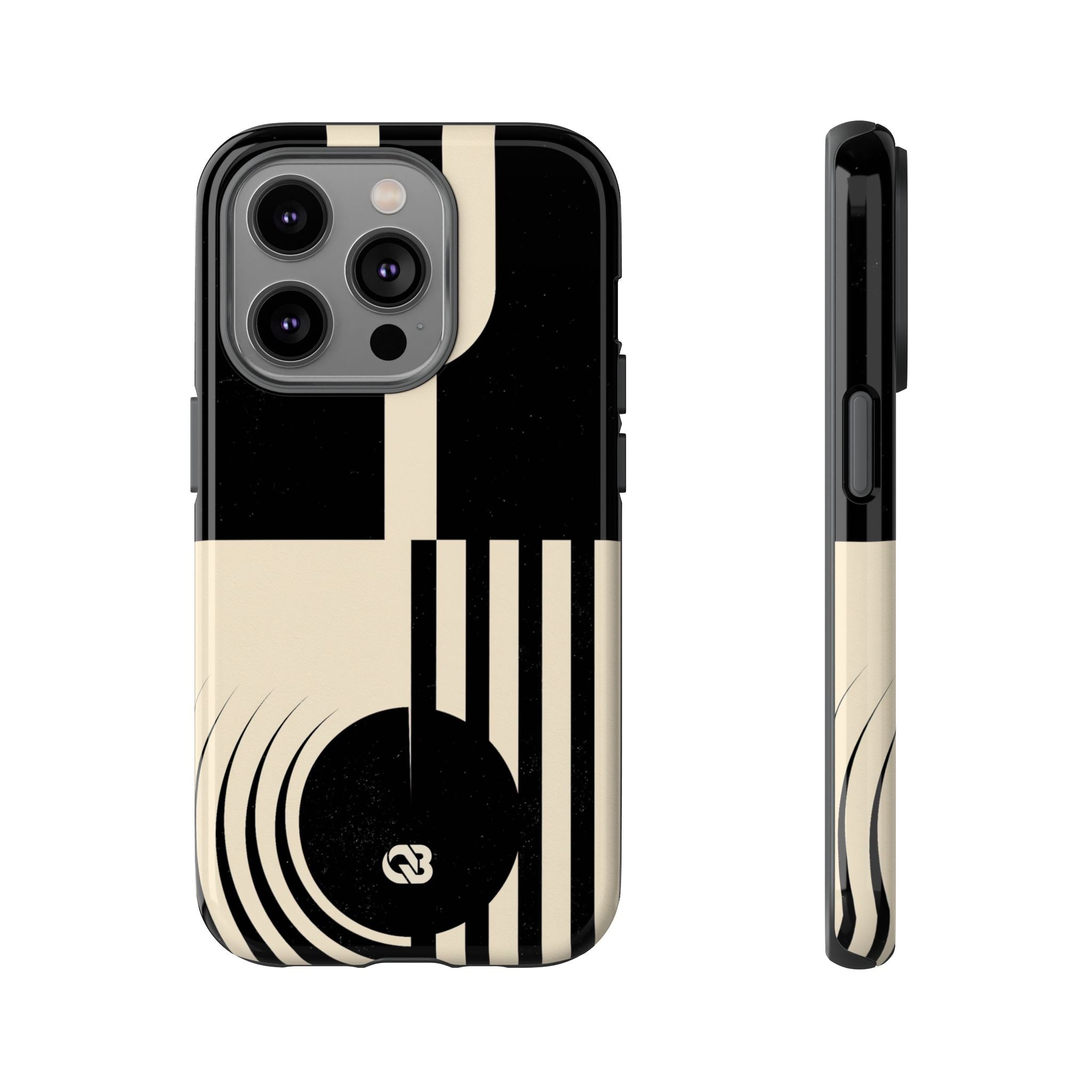 Black Tough Phone Case for iPhone - Ivory Signal Grid