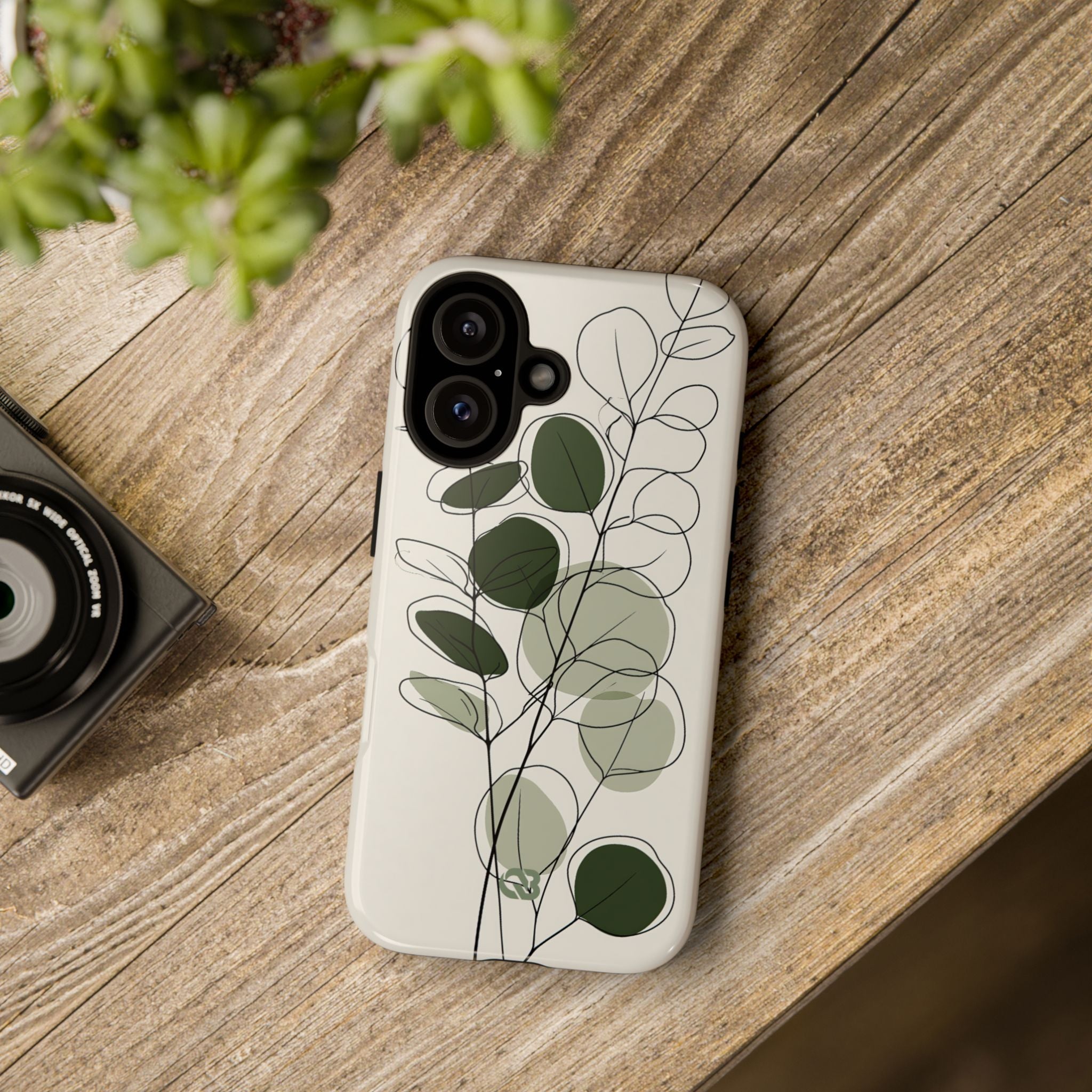 Green Tough Phone Case for iPhone - Muted Eucalyptus Sketch